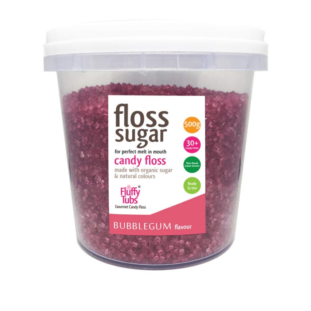 Fluffy Tubs Floss Sugar/Candy Sugar/Flavoured Sugar Bubblegum Flavour 500gms (Natural Colours)