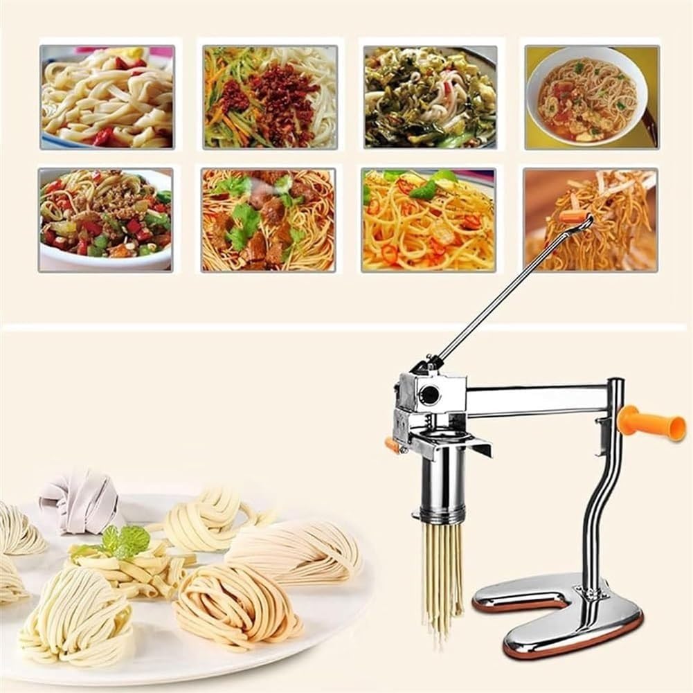 Máquina for hacer pasta manual de acero inoxidable, máquina compacta for hacer fideos con 7 moldes de prensado, máquina comercial for prensar fideos a presión manual, base en forma de U, for el hogar