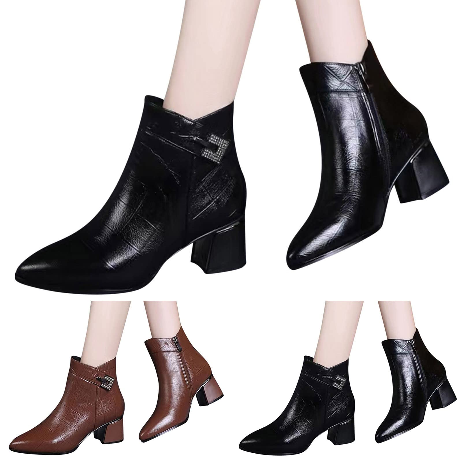 Cocila Botas Altas Mujer Tacón Grueso Punta Estrecha Cremallera Lateral Invierno