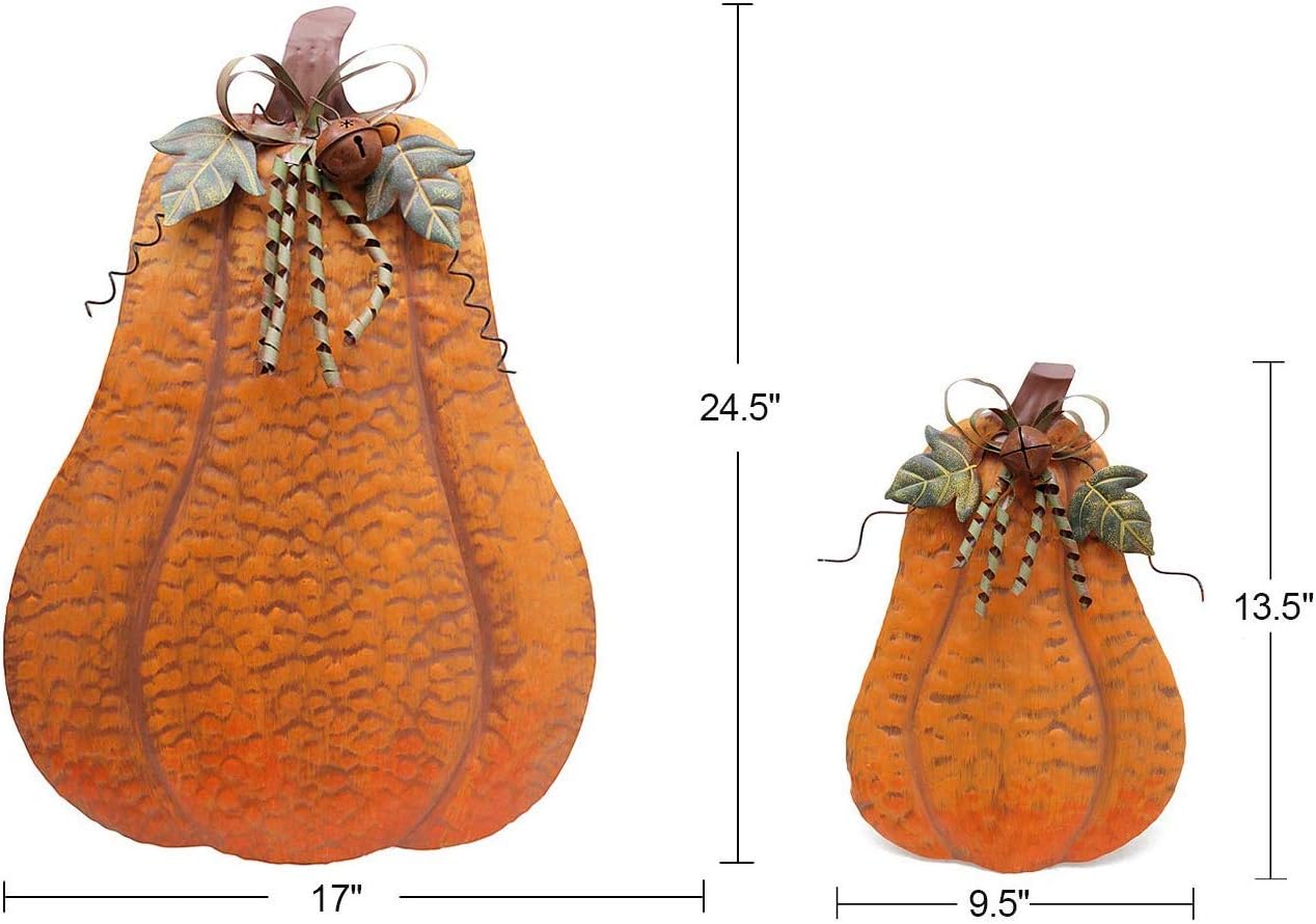 E-view Metal Flat Pumpkin Decor Free Standing Pumpkin Decoration for Home Yard Garden(Pumpkin Family-c)