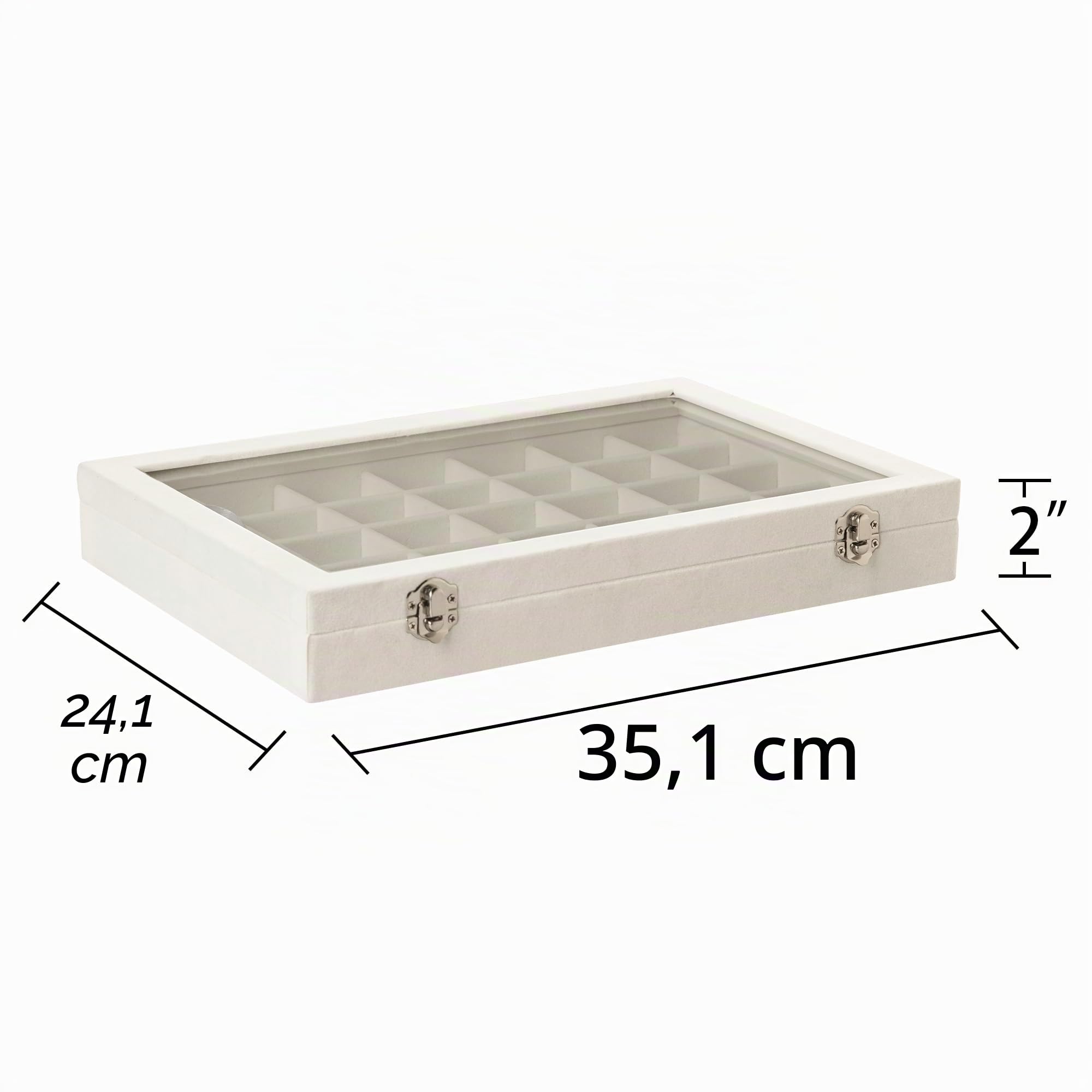 Frebeauty Bandeja de joyas 35 casillas caja de almacenamiento de joyas de terciopelo, caja de exhibición de collar de pulsera femenina con cajón de joyas con tapa transparente (35 casillas blancas)