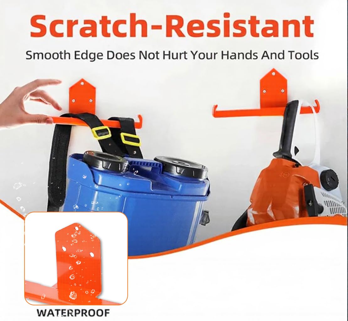 Ganchos de pared para garaje, 2 unidades, para mochila, soplador de hojas, con revestimiento de goma naranja, capacidad de carga máxima de 66 libras, soporte de pared para garaje, cobertizo