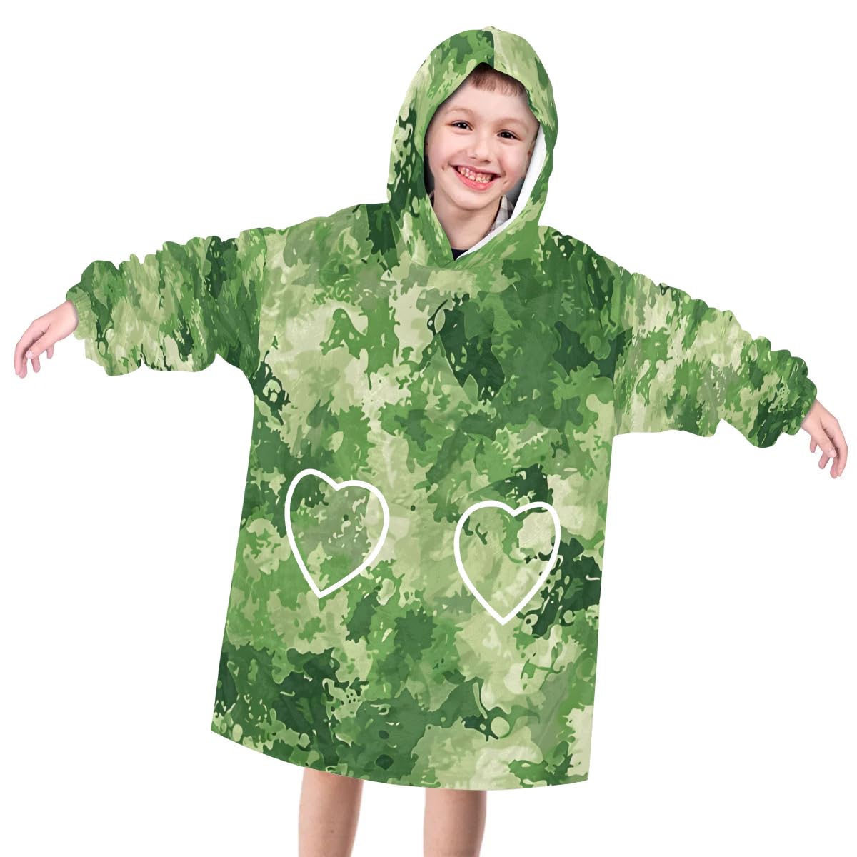 Pardick Wearable Blanket Hoodie for Kids, Green Camouflage Fleece Sweatshirt Blanket Oversized Blanket Sweatshirt with Pocket Flannel Warm Hooded Blanket 6-10 Year Old Girl Boy Gift, One Size