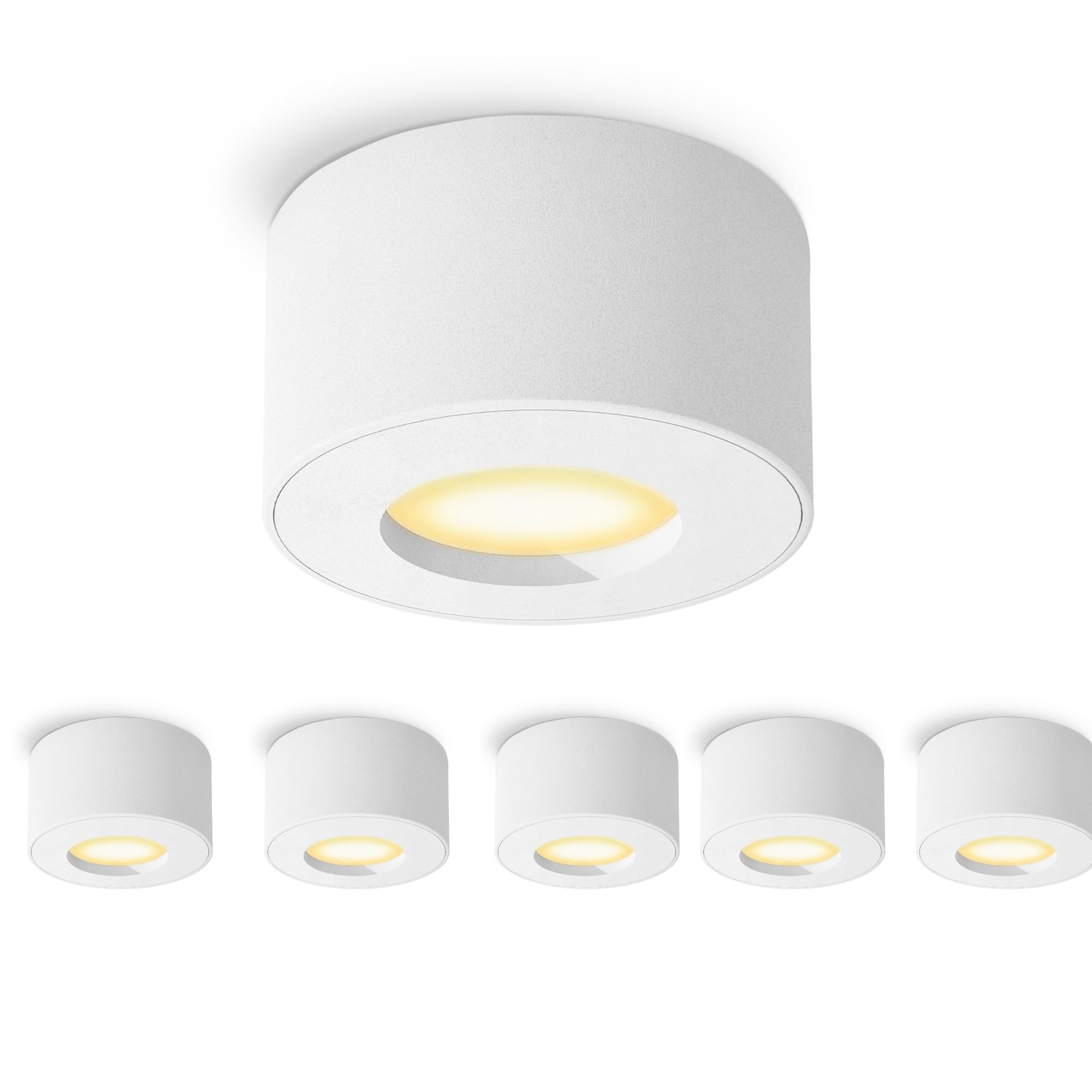 SSC-LUXon CELI-1 Aufbauspot 6er Set weiß IP44 GU10 warmweiß Bad & Außen | Sechs flache Deckenspots weiß IP44 - warmweiß, für Bad, Keller & überdacht außen, spritzwassergeschützt, inkl. GU10 LED