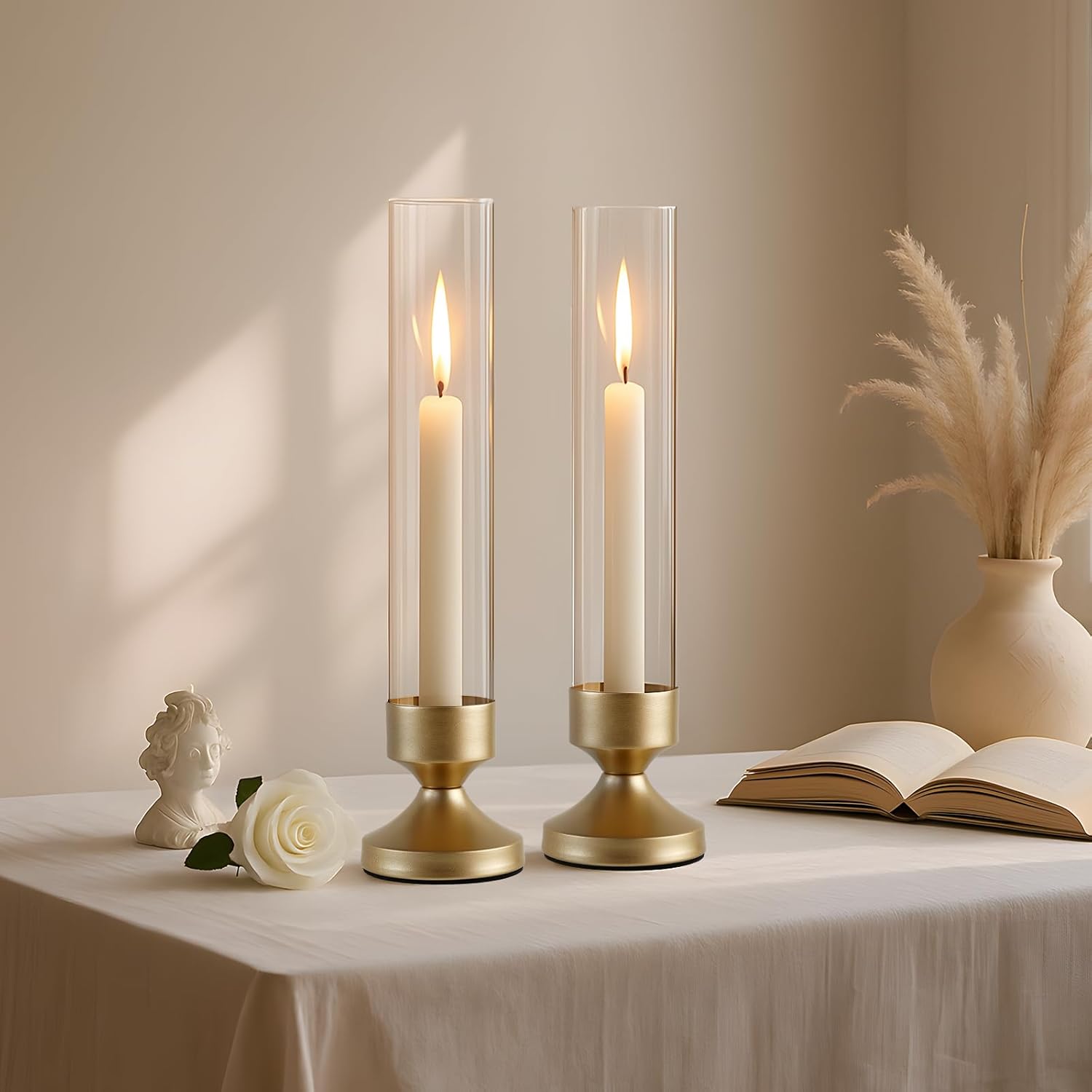 Hurricane Glass Candle Holders, Set of 10 Metal Taper Candlesrick Holders for Centerpieces Tall Gold Candle Stands Bulk with Glass Cylinder for Wedding Birthday Party Table Decor - Image 6