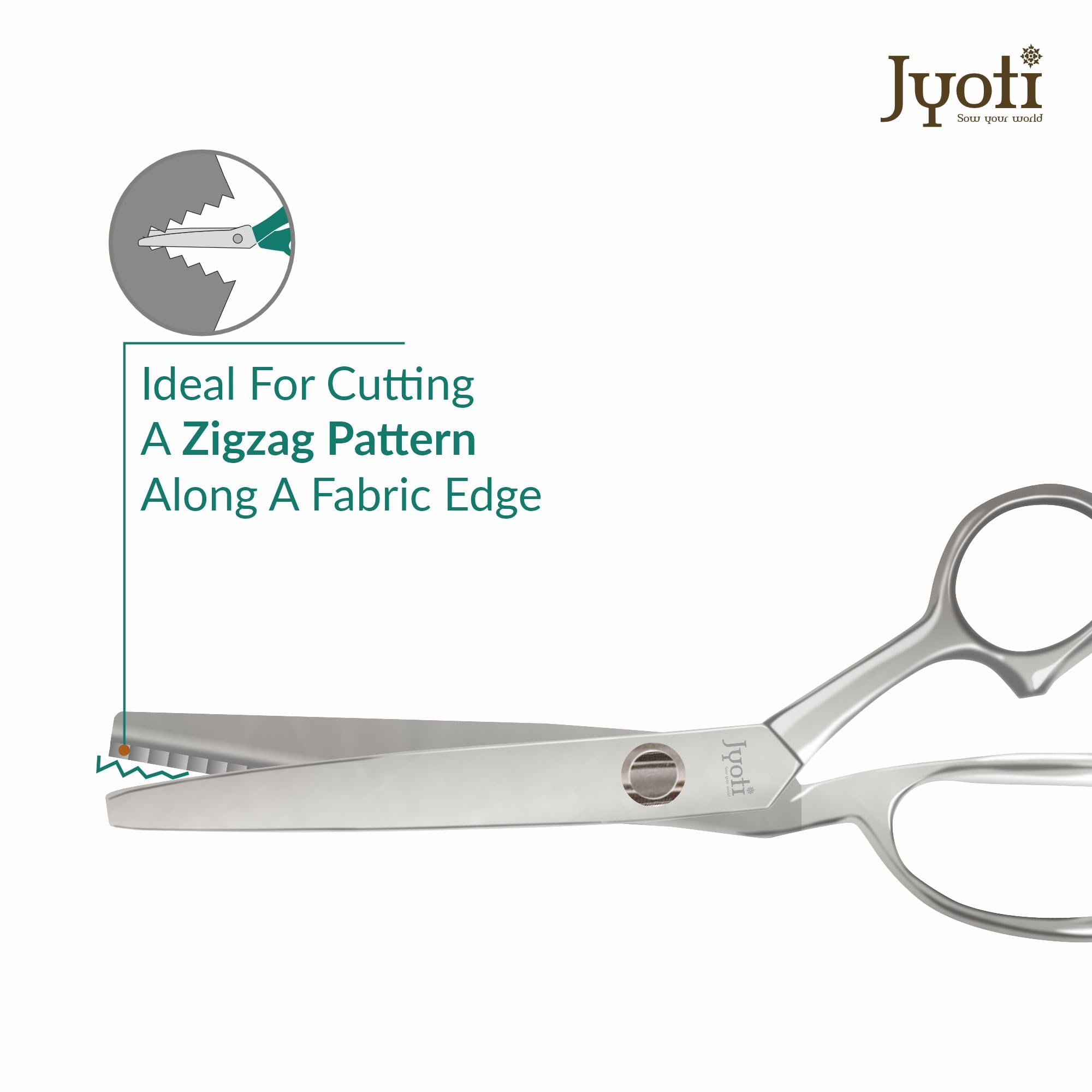 Jyoti Scissor 8" Steel Zig Zag, Pinking Shear, Ideal for cutting a Zigzag Pattern along a Fabric Edge, Asymmetric Design Prevents the Fabric from the Fabric Edge, Comfortable Grip & Decorative Cutting - Pack of 1 3