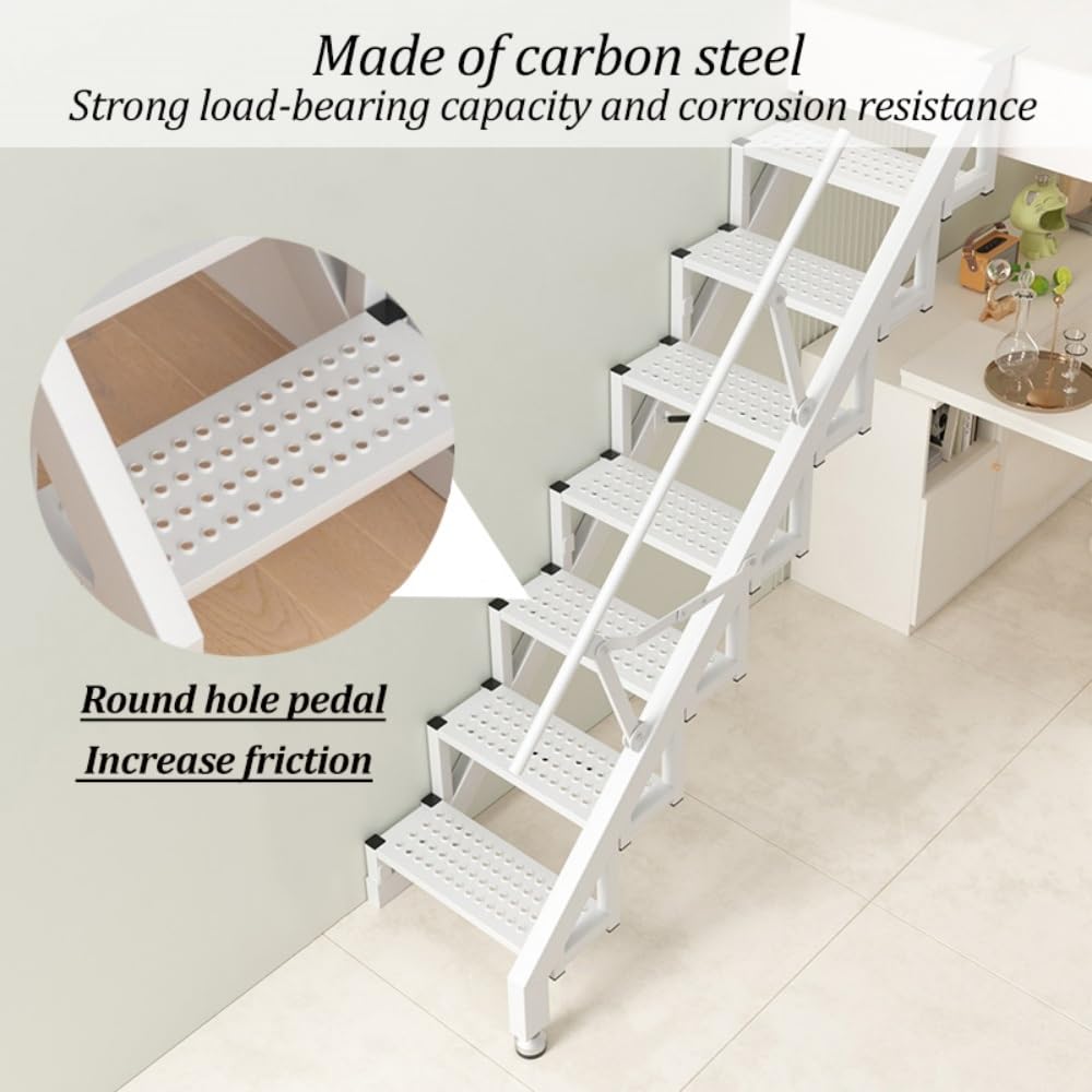 Scala retrattile pieghevole per soppalco, scala di emergenza per mansarda | Acciaio al carbonio, portata 150 kg, gradini larghi antiscivolo per dormitori camere da letto magazzini(Red,5 steps)