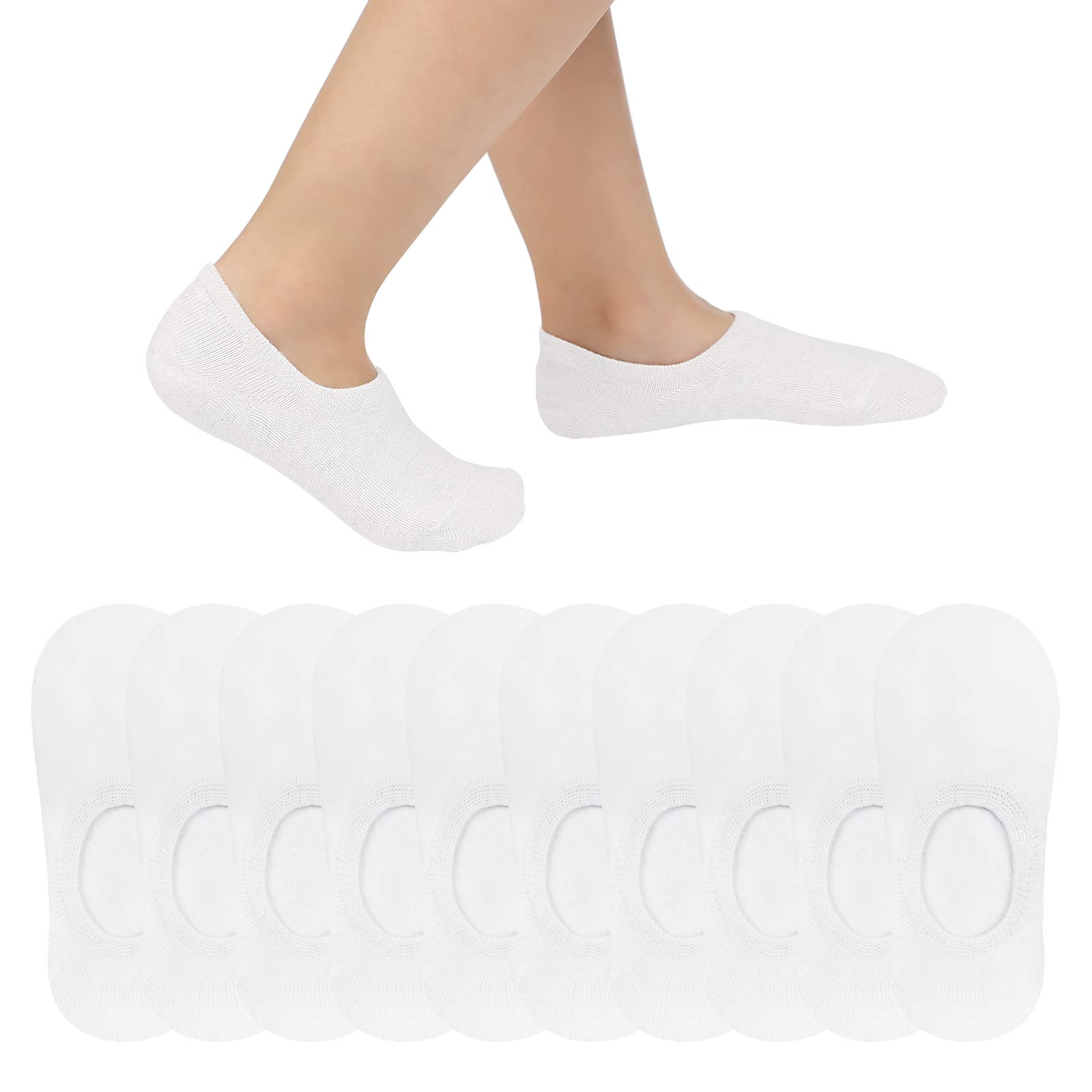 JOCMIC 10 Pairs Girls No show Socks Boys Non Slip Low Cut Socks for Kids Toddler 8-10 Years