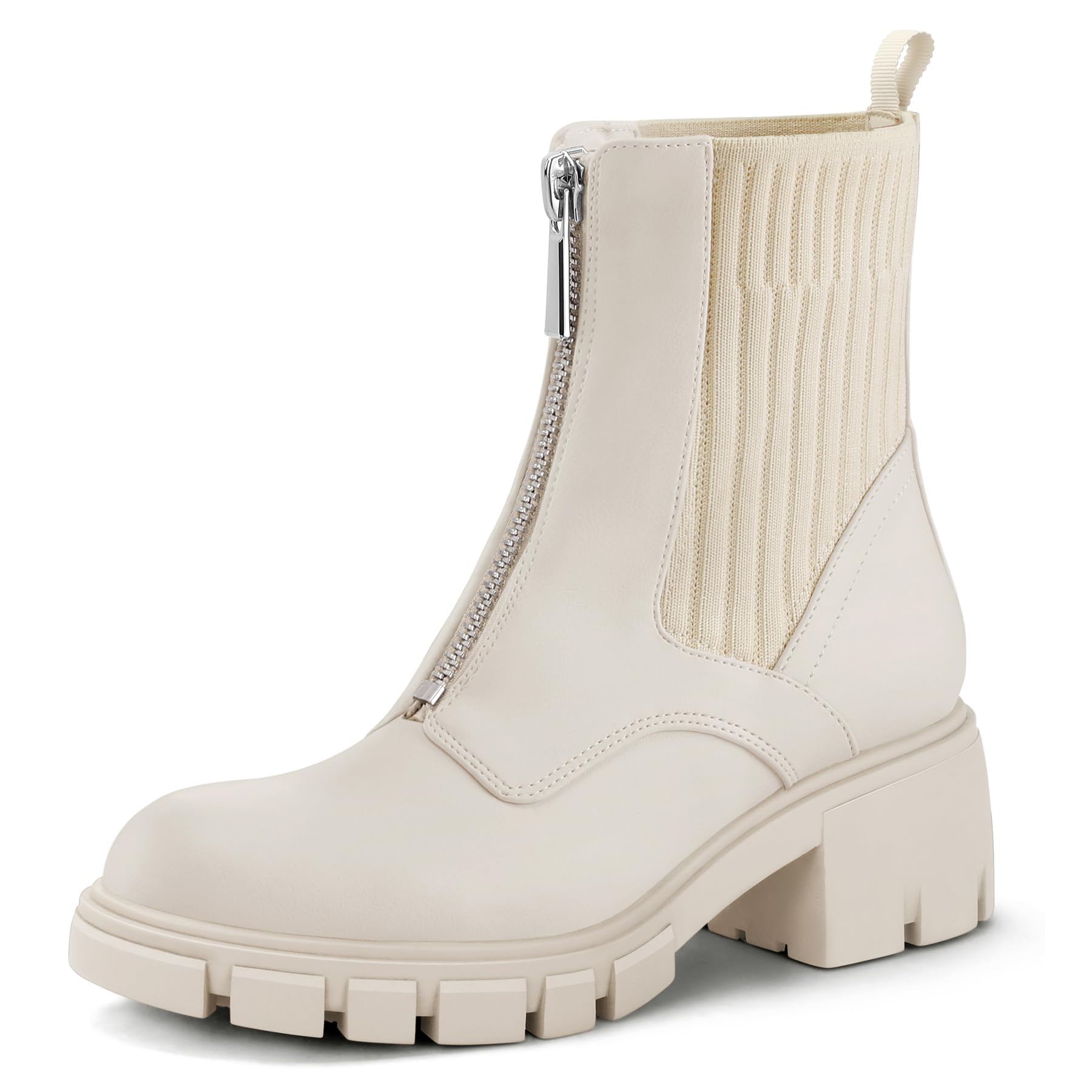 mysoft Women's Chelsea Ankle Boots Platform Lug Sole Chunky Block Heel Zipper Elastic Knit Booties