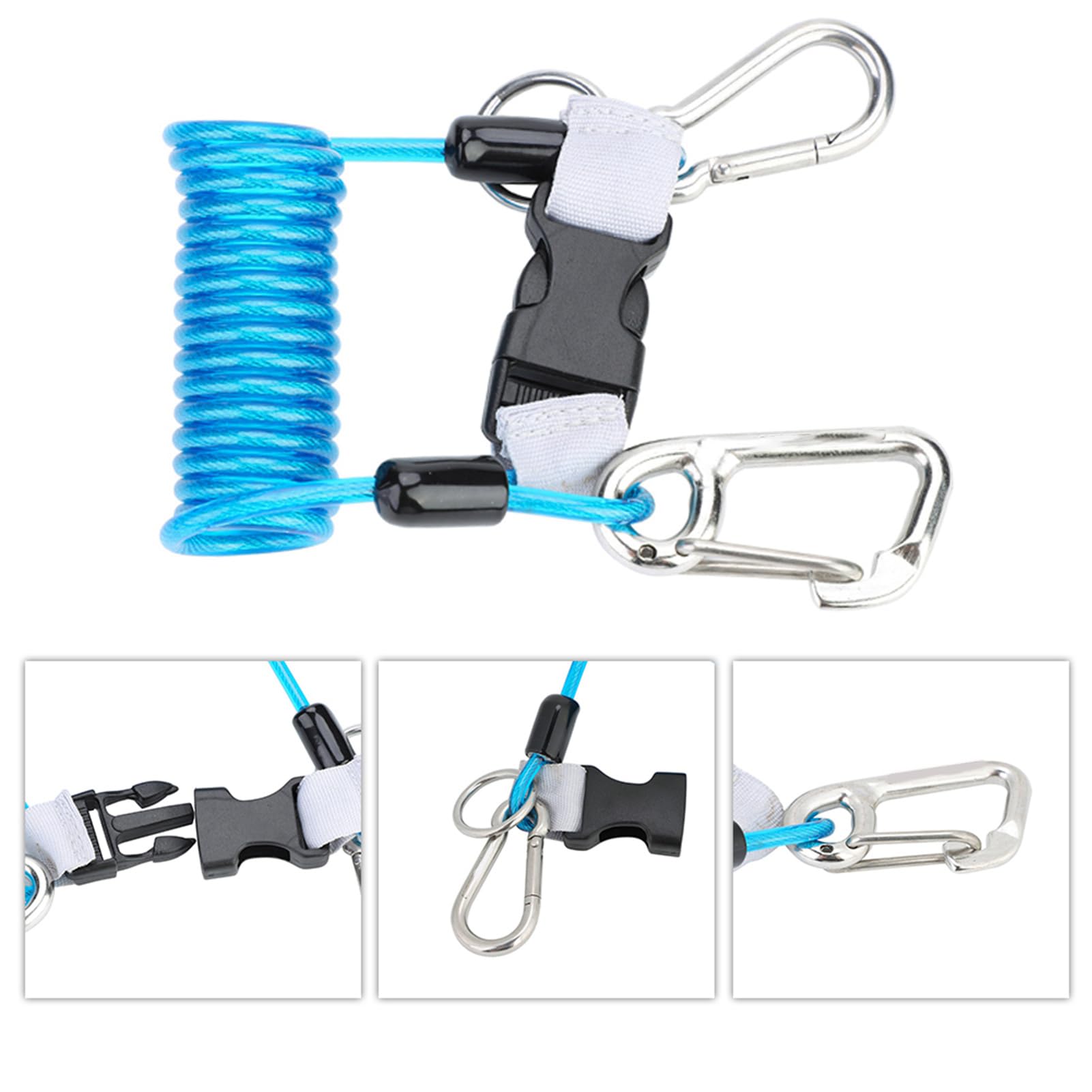Tbest Le De Plée, Cordón Para Cámara De Buceo,Le À Spir Anti-Perte,Plée Requin Coil Cordon Avec Boutons-Prion Et Boucles À Dégaent ide(Bleu)