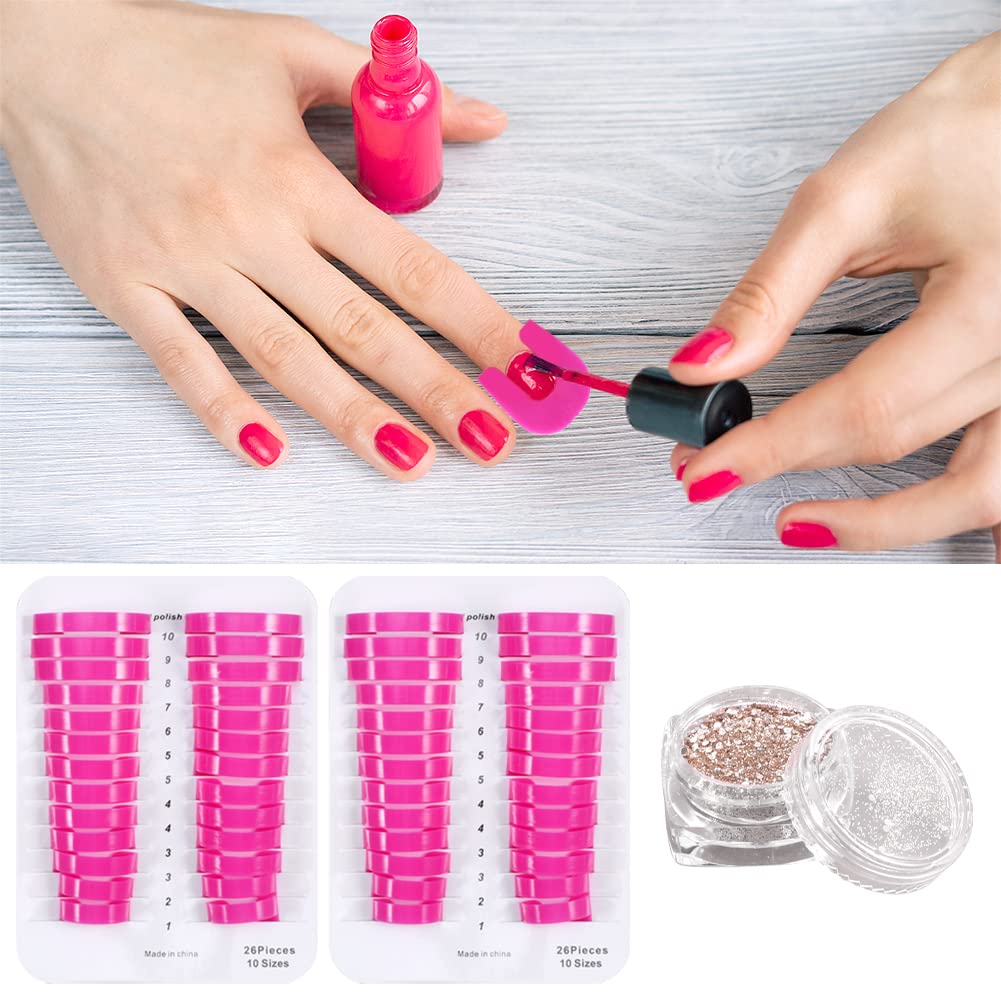 52 Pièces Pochoir de Vernis à Ongles, 10 Tailles Nail Polish Pochoir Réutilisable Outils de Protection d'Ongles Avec Sequins, Anti-éclaboussure Manucure Outil Anti Débordeme pour Manucure Nail Art