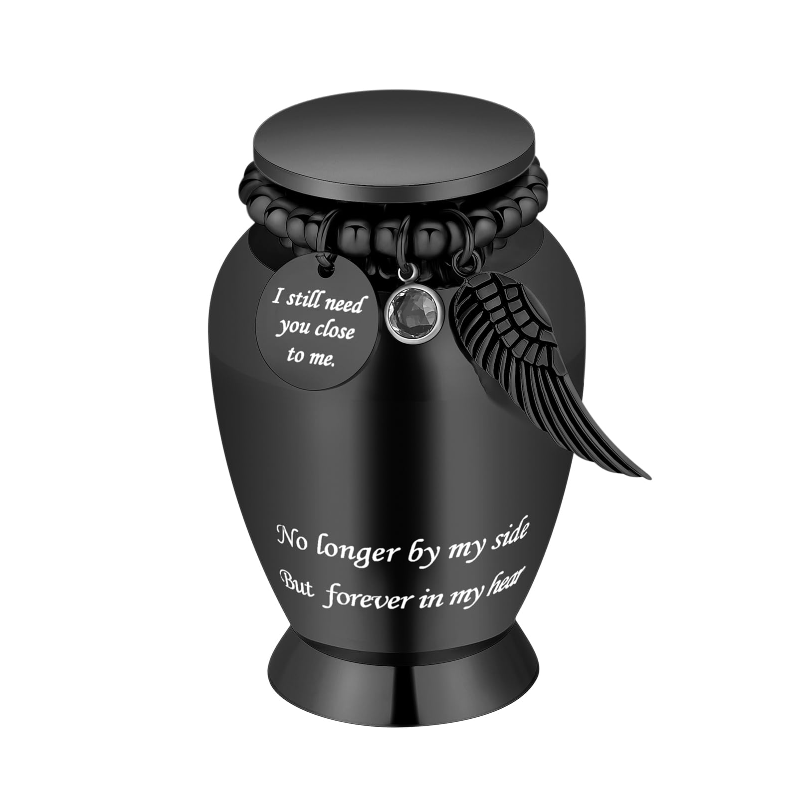 Kleine Urnen für menschliche Asche Andenken Kremation Urne für menschliche Asche mit Flügeln Charme Mini Personal Funeral Urne für Haustier (Schwarz-große Flügel)