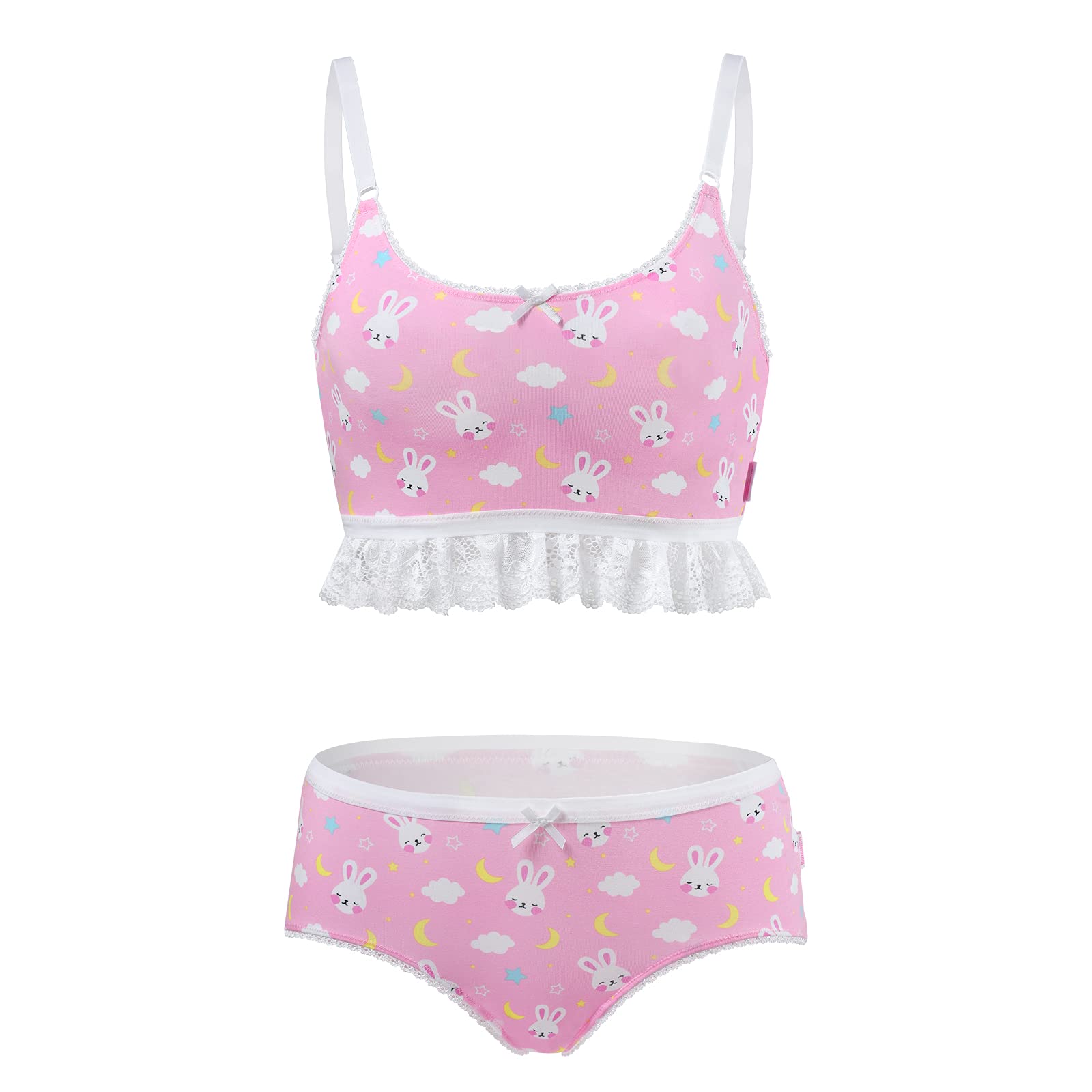 Littleforbig Lacy Trim Women Nightwear Strap Sleepwear Cami Top Shorts Lingerie bralette loungewear Set - Snuggle Bunny: X-Small Pink