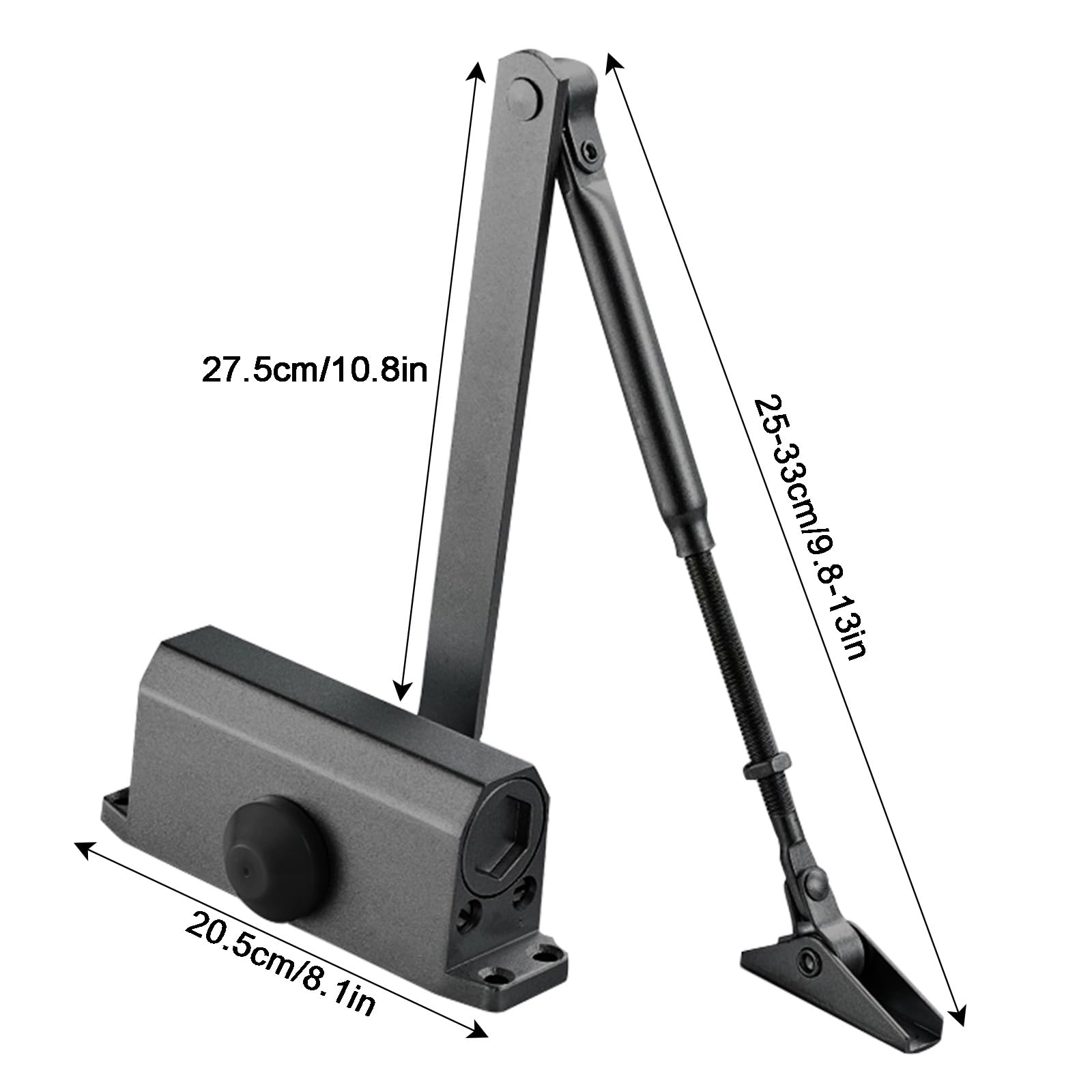 Cierrapuertas de Alta Resistencia, Cierra Puertas Automático con Amortiguador, Cierrapuertas con Resorte, Posicionamiento de 90°, Resistencia Ajustable, Aleación de Aluminio(Gray,20.5cm/8.1in)