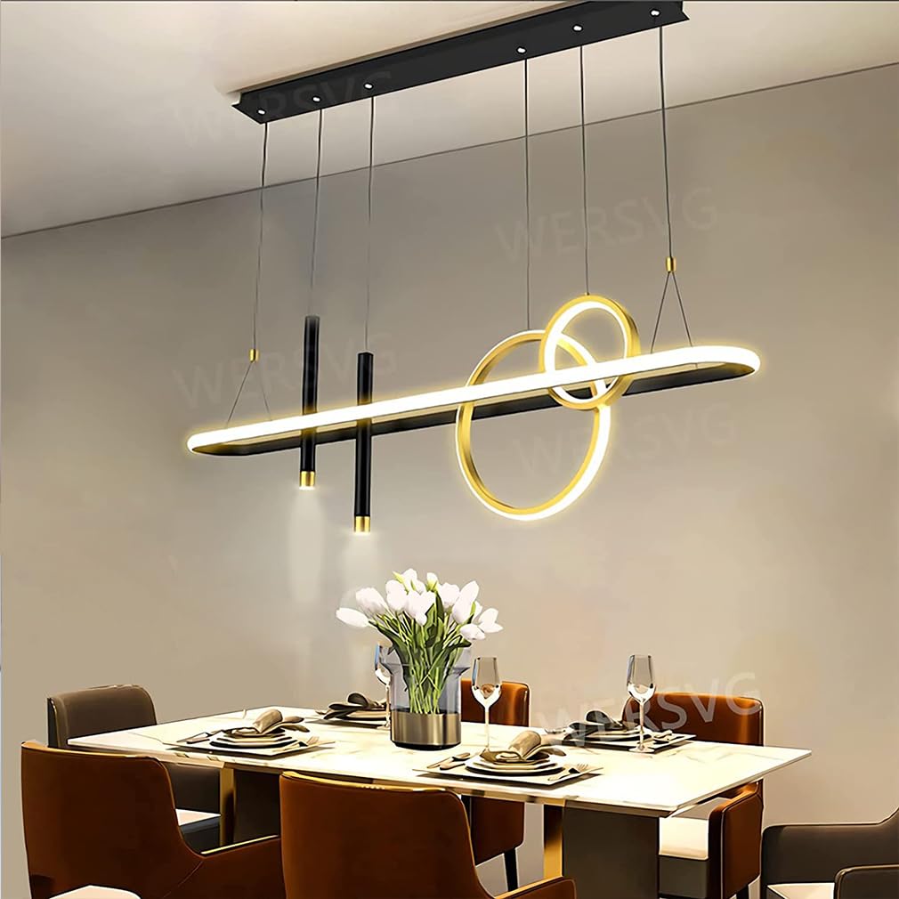 Suspension moderne noire ovale réglable en hauteur luminaire LED 65W or pour table de salle à manger