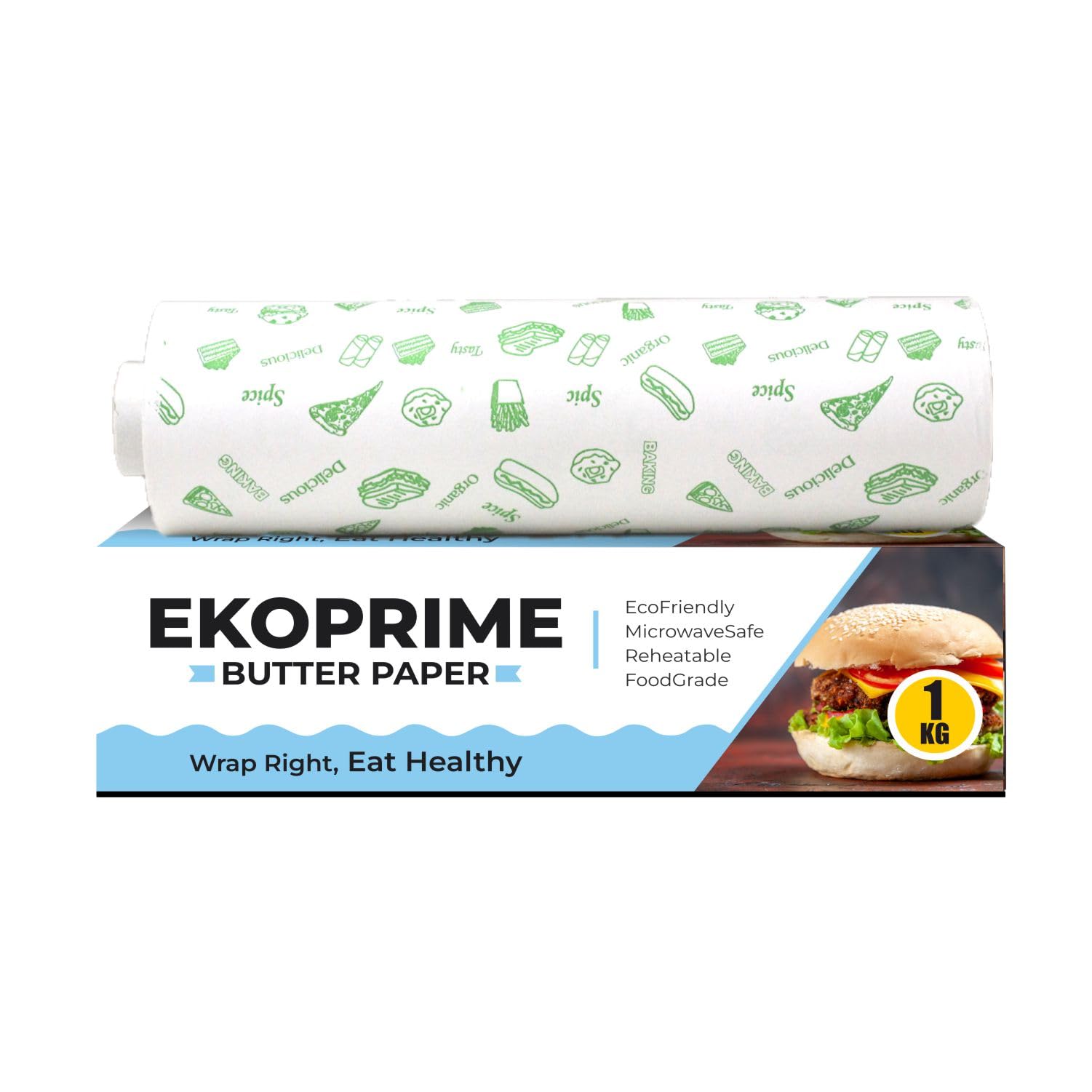 Ekvee Ekoprime Food Wrapping Paper Roll | 1Kg Butter Paper/Parchment Paper/Roti Wrap/Baking Paper/Non-Stick & Greaseproof Cooking Kitchen Paper Foil & Wraps | Pack of 1