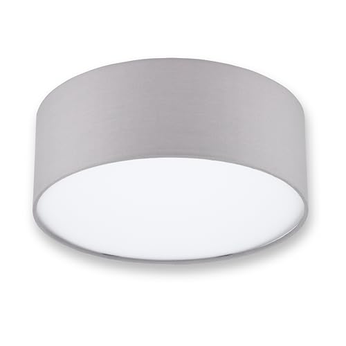 REV Plafonnier LED - Plafonnier rond de 30 cm avec abat-jour en tissu au look vintage - idéal pour la chambre à coucher et le salon, gris
