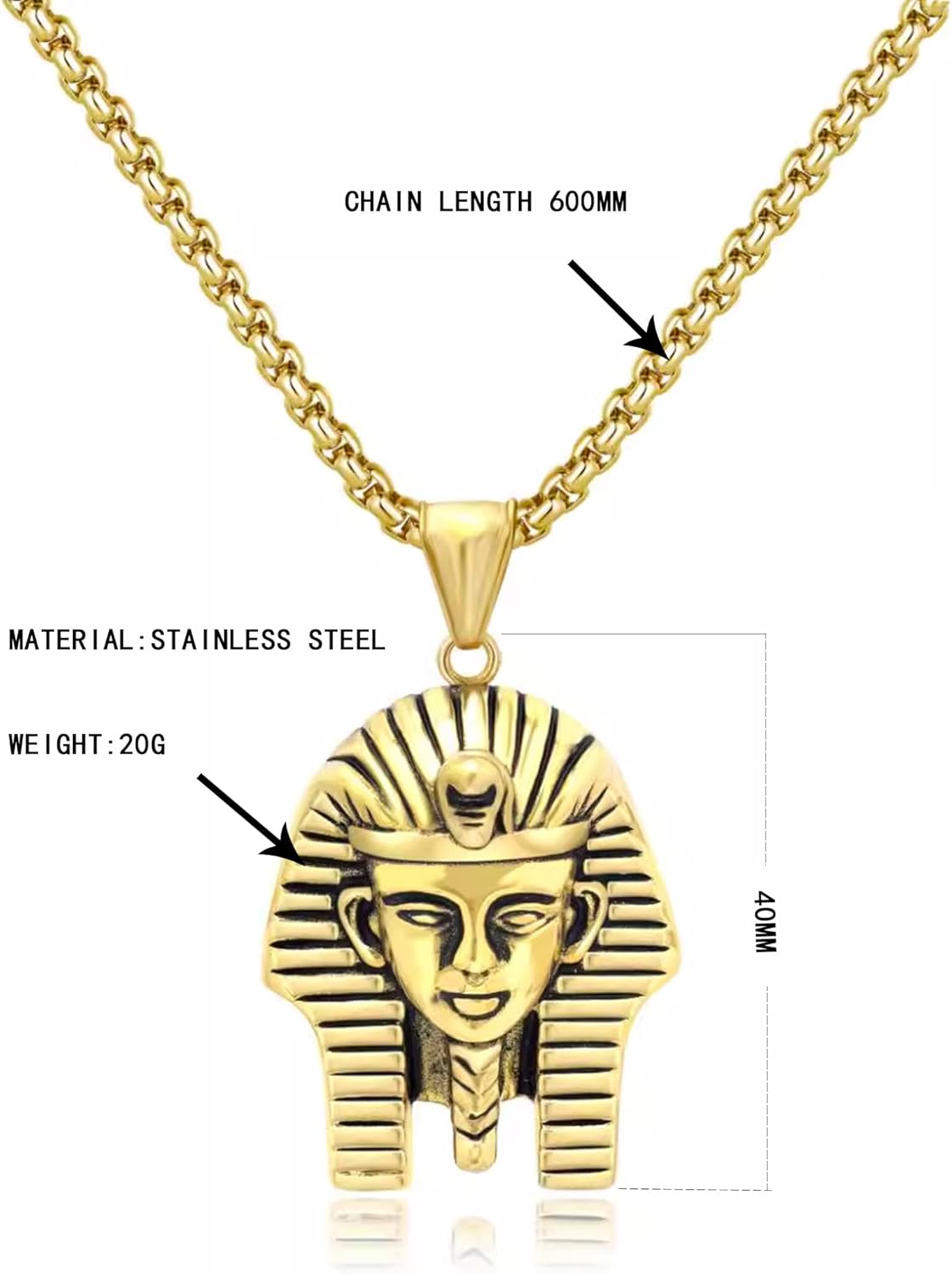 JAJAFOOK Men's Stainless Steel Egyptian Pharaoh Pendant for Punk Biker Vintage Gold Plated Necklace - Image 2