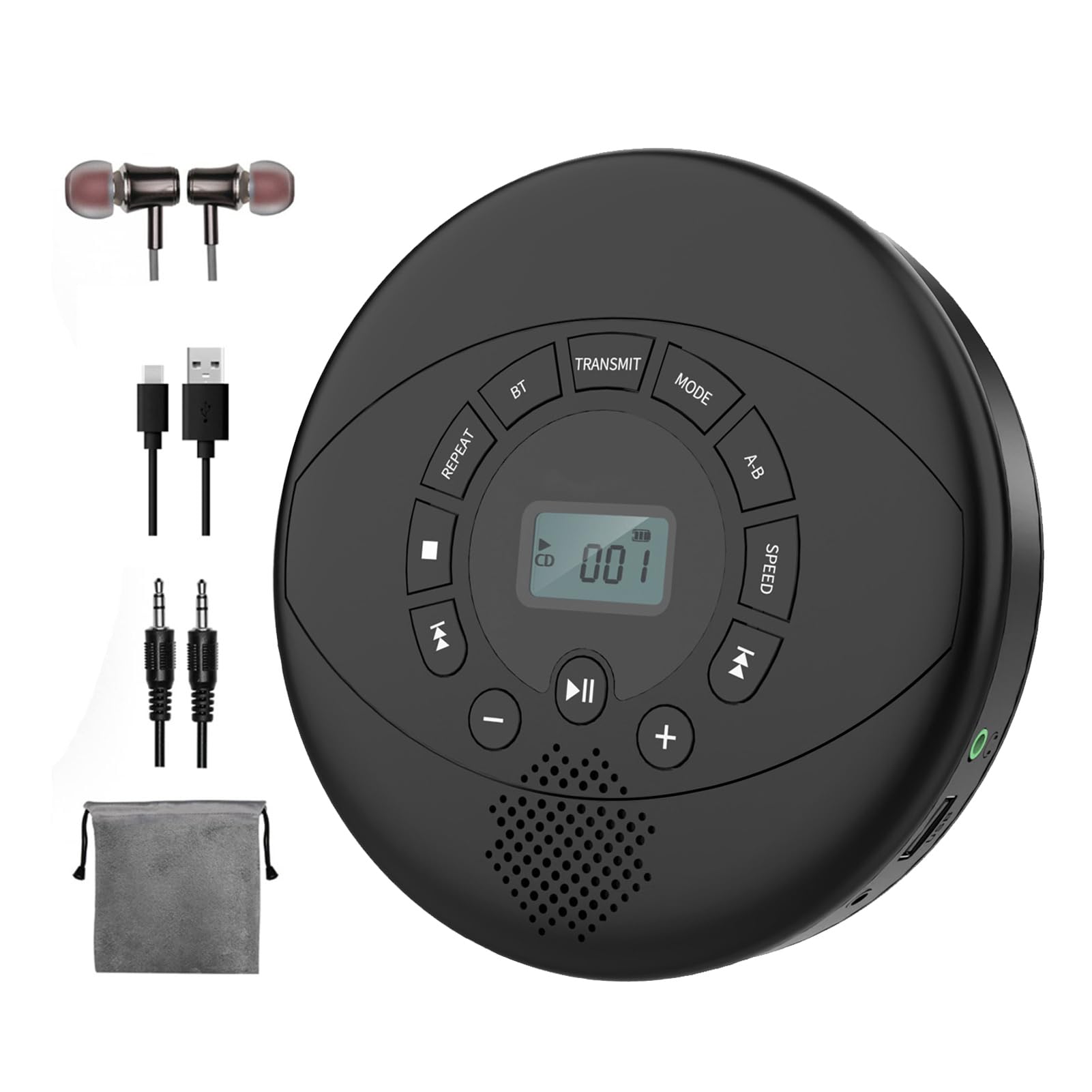 Reproductor de CD portátil con Altavoces y batería Recargable para Coche, hogar, Exterior, Escuchar audiolibros con Bluetooth. Reproductor de CD
