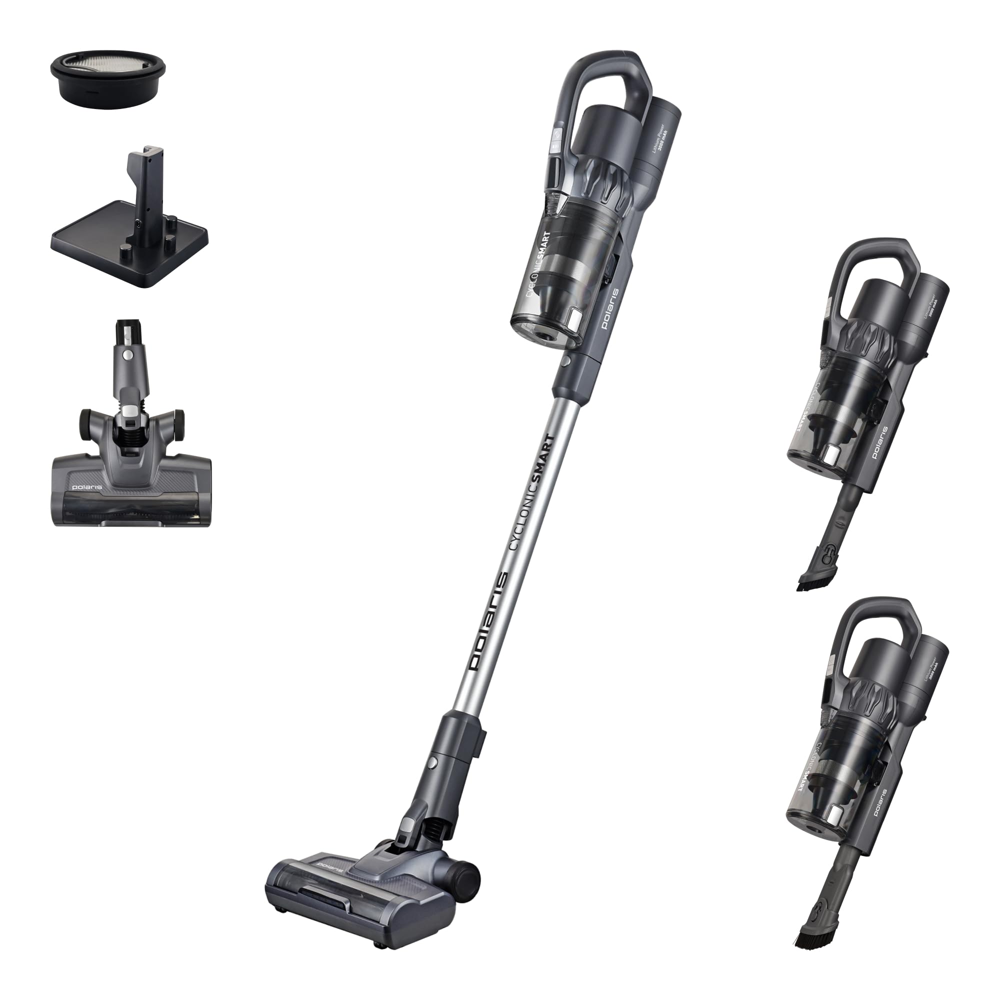 – PVCS 4060 CyclonicSmart Cordless Vacuum | 600W Inverter Motor | 200 aW Suction | Up to 80 min | 3-in-1 Upright & Compact | HEPA 10 | LED Display | 0.3 L Bin | Floor-Stand Charging Base