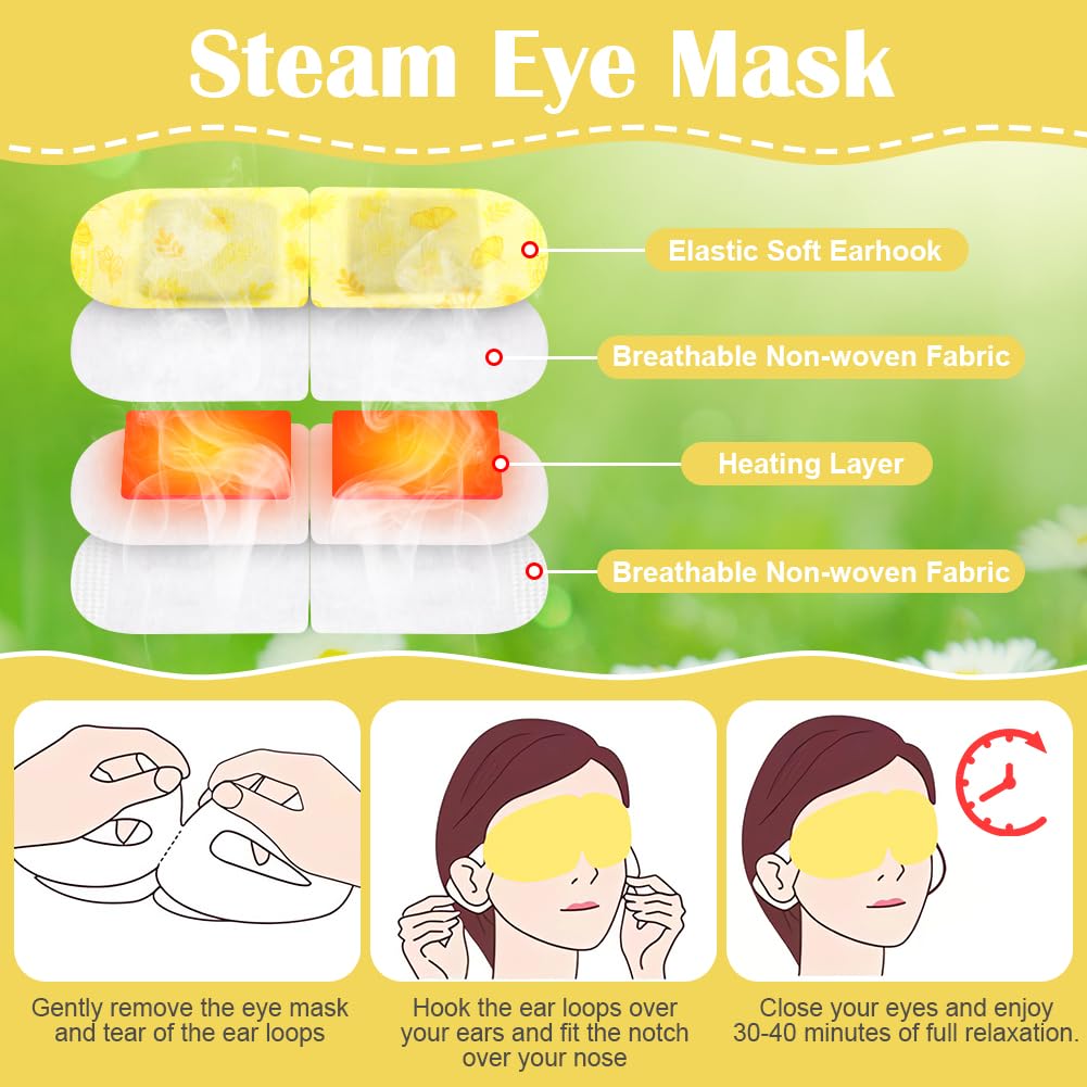 Flintronic Steam Eye Mask, 12 Packs Heated Eye Mask, Chamomile Self Heating Eye Mask, Disposable Sleep Eye Mask - Image 3