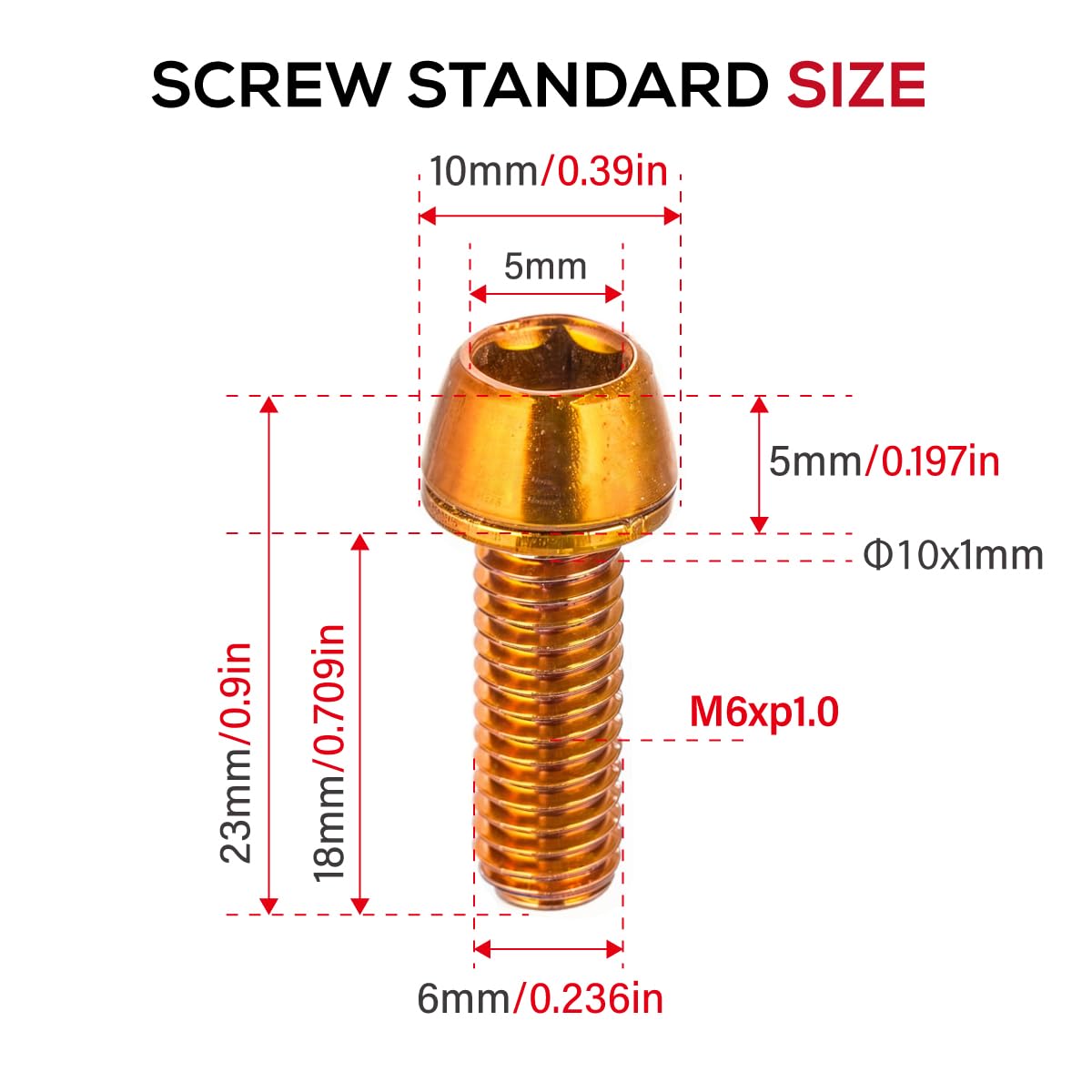 CNCLOL MTB Brake Caliper bolts,Bike Brake Caliper bolts M6x18mm Steel alloy,Orange, M6*18mm - Image 2