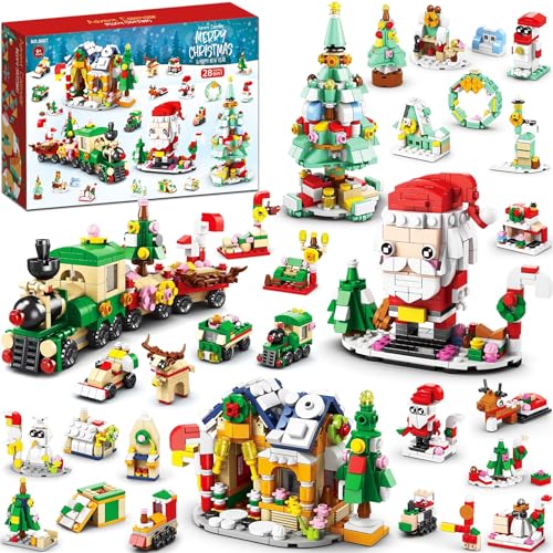 Calendario Adviento con 24 Regalos,Niños Calendario Adviento de Navidad,Incl. Papá Noel, árboles de Navidad, trenes