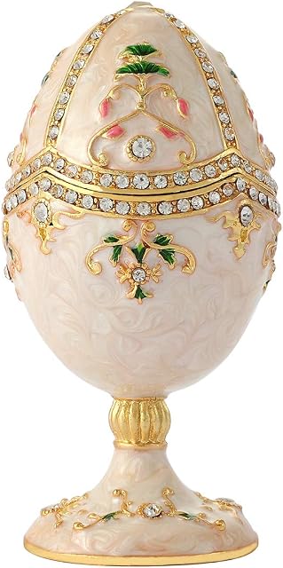QIFU Vintage Faberge Egg Styal Hand Painted Enameled Decorative Hinged Jewelry Trinket Box, Unique Gift for Home Decor and Collection