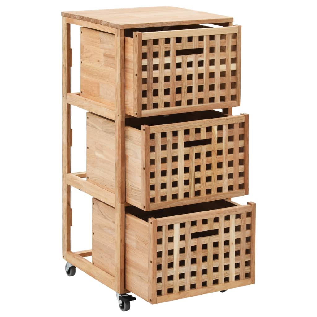 Armario de Baño de Madera con 3 Cestas, Mueble de Almacenamiento con Ruedas para Toallas y Productos de Higiene, Diseño de Celosía para Ventilación, Fácil
