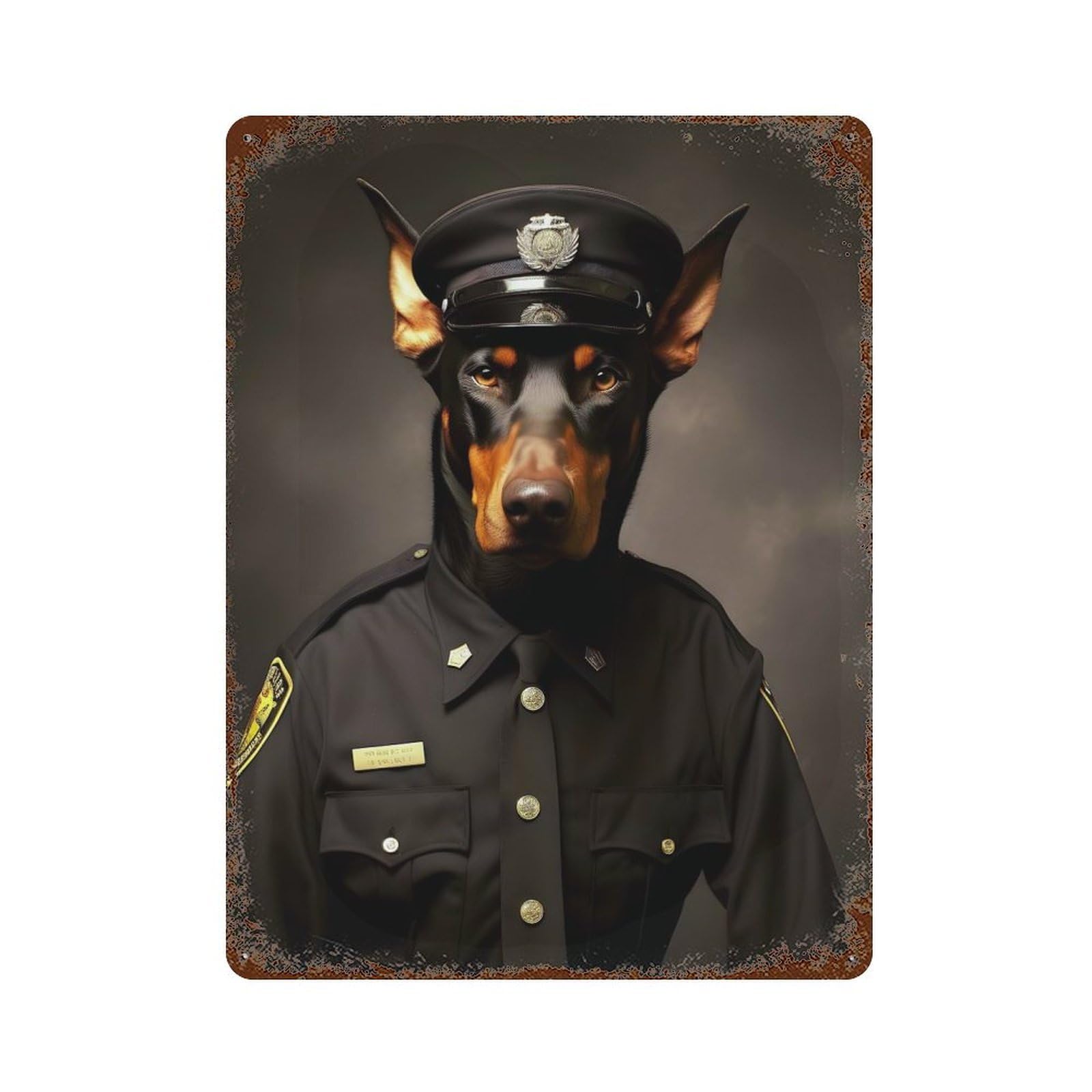 Policeman Doberman Rust Effect Tin Sign 15.7"x11.8", Industrial Home Decor for Garage, Pub Or Kitchen