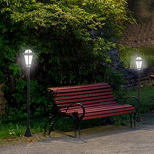 Outsunny 2 Farolas Solares de Jardín con 2 Luces LED Blanca Impermeable IP44 Apagado Automático Set de 2 Farolas de Exterior para Camino Terraza Patio 18,5x18,5x129 cm Negro - imagen 2