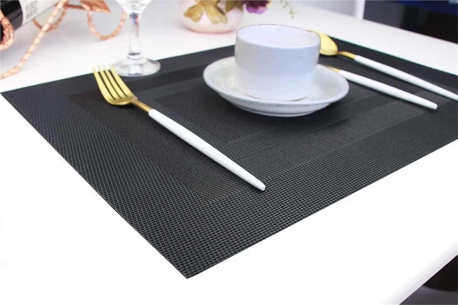 6pcs Black Heat Non-Slip Placemats for Dining Table Washable Woven Place Mat PVC Table Mats Sets(4pcs)