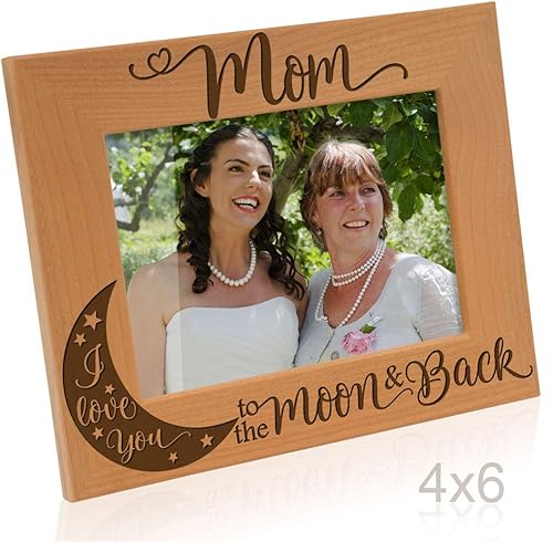 Miniatura 2 de KATE POSH - Marco de fotos de madera natural grabado con texto en inglés "Mom I Love You to The Moon and Back", "Best Mom Ever", madre de la novia,