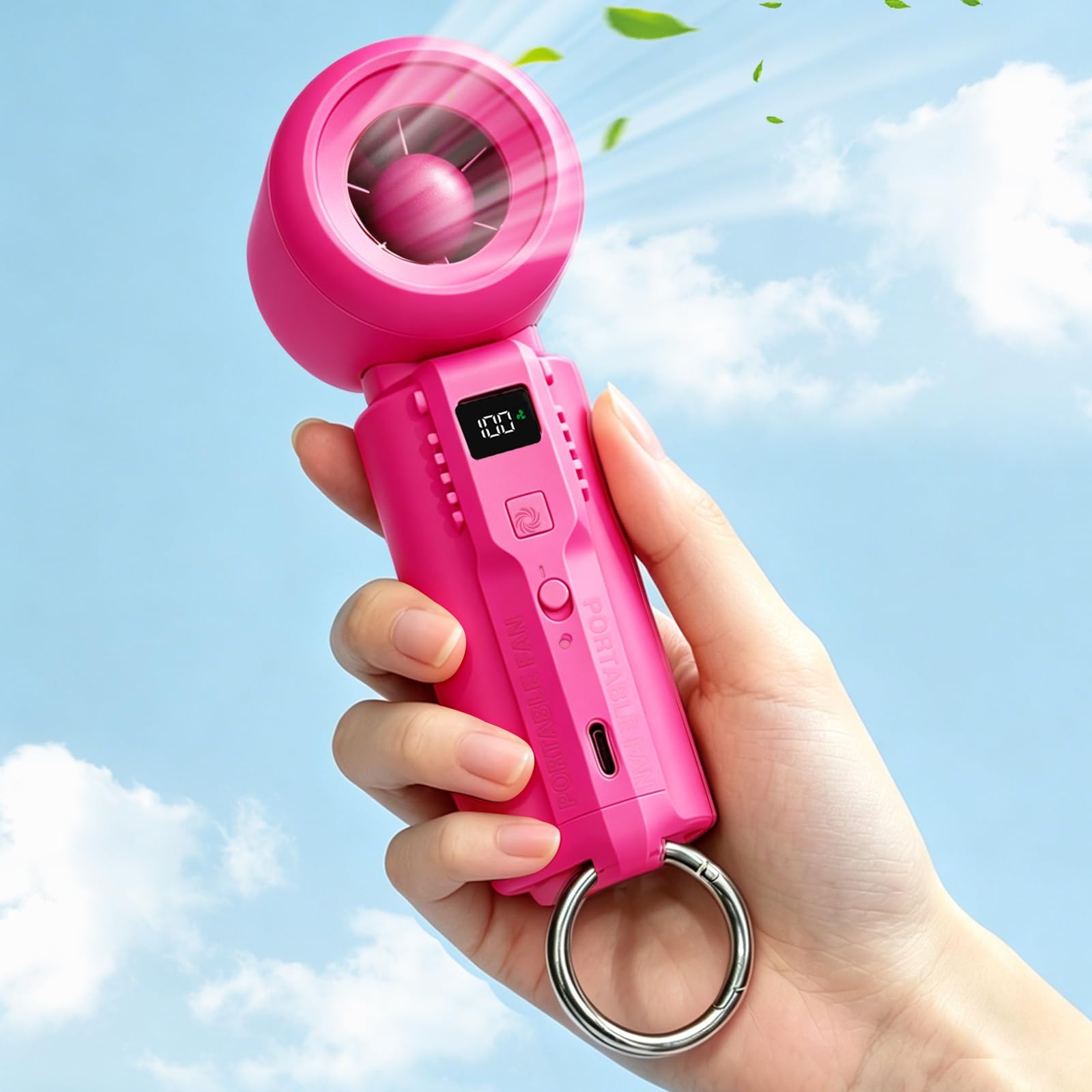 Gemmac Portable Hand Held Turbo Fan, Handheld Mini Fan 3000mAh USB Battery Operated with LED Display 5 Speed Wind Adjustable Small Desk Fans Pocket Design for Outdoor Travel Summer Office Gifts