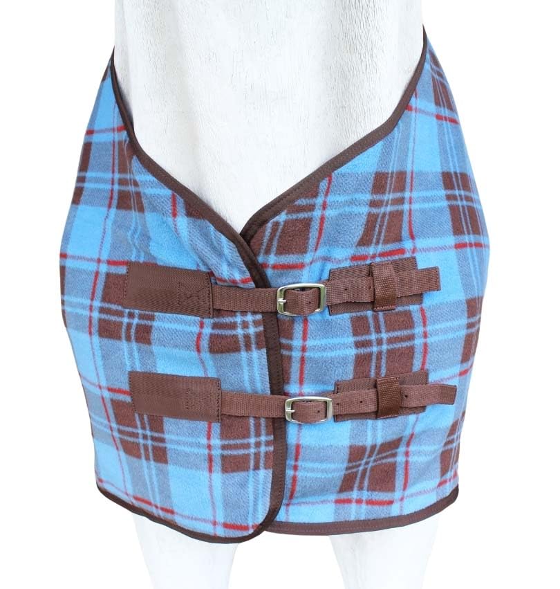 Image of 80 inch Horse Polar Fleece Cooler Moisture Wicking Exercise Blanket Sky Blue Plaid 43EE14