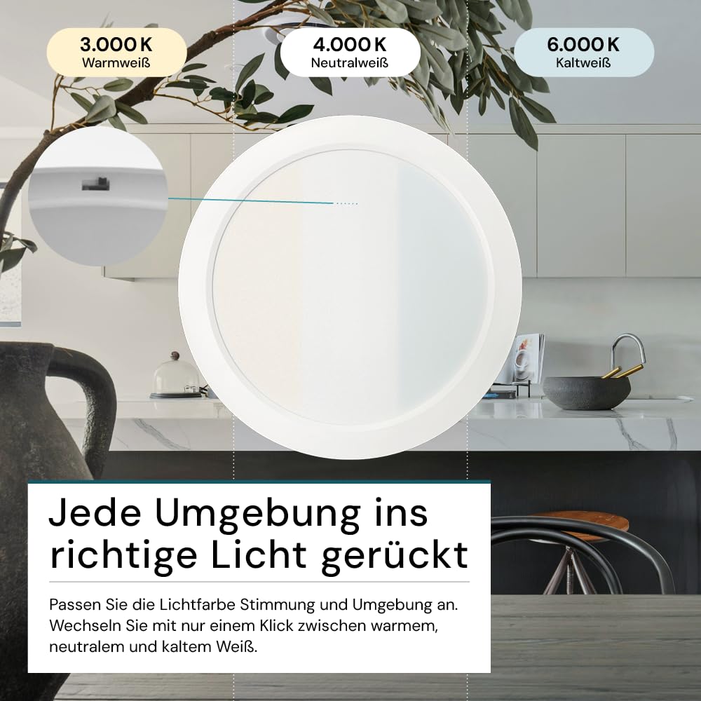 LUXULA LED Aufbauspot flach Weiß 6 Stück, 12W 1200lm Ø175x34mm, IP44 LED Aufputz, Spot CCT 3000K 4000K 6000K einstellbar, Deckenlampe Aufputz Aufbauleuchte, Spot für Bad, Küche, Flur & Wohnzimmer