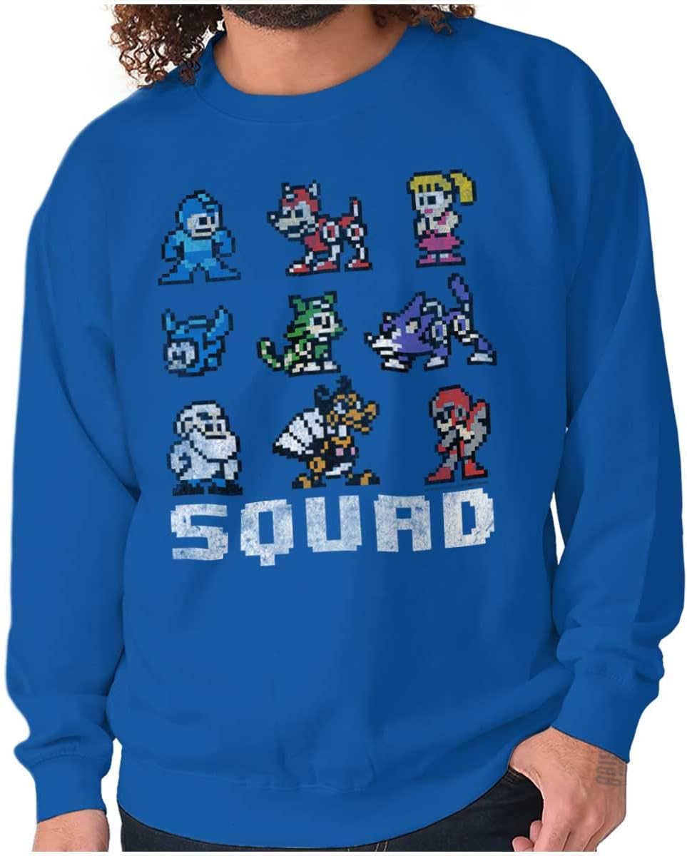 Brisco Brands Mega Man Squad Goals Game Characters Sweatshirt for Men or Women