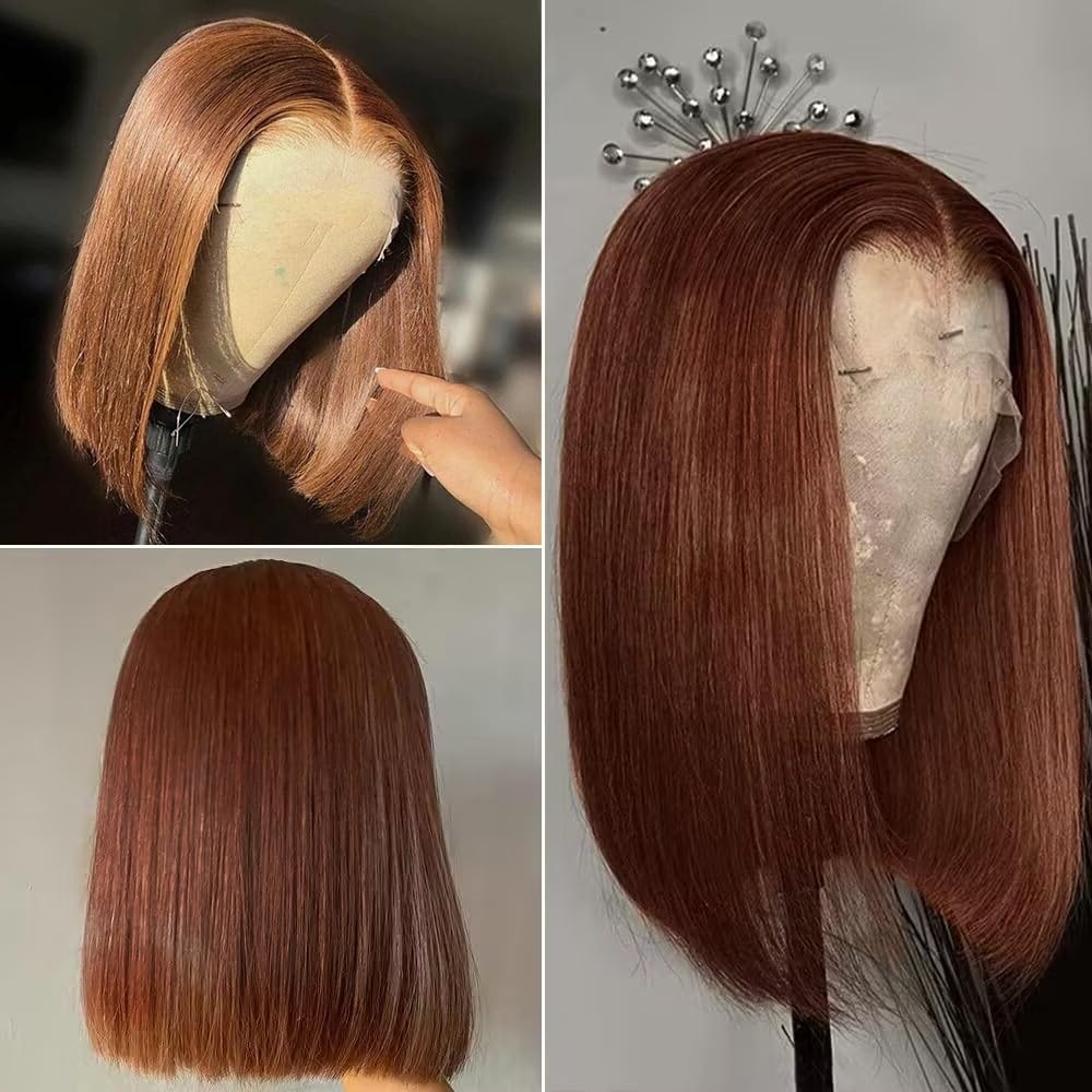 Parrucca Donna Naturale Brasiliana 13x4 Lace Front Bob Parrucca Capelli Umani Brasiliani Lisci Capelli Vergini Bob Liscio Lace Front Wig Marrone Cioccolato 20 cm