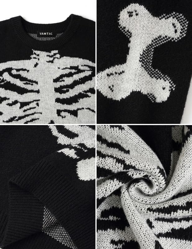 Image of Vamtac Mens Oversized Sweater Vintage Graphic Pullover Crewneck Knit Jumper Y2K Unisex Streetwear 2026 Fall Tops