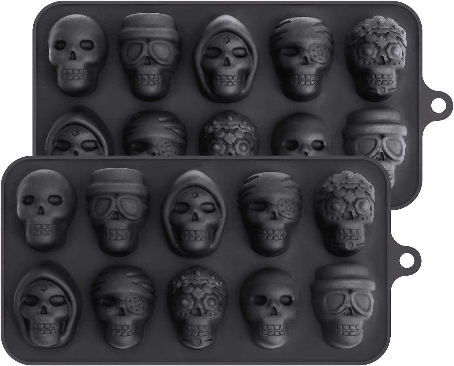 Webake Skull Chocolate Mold with 5 Different Shapes, Silicone Skeleton Mold for Halloween Chocolate, Candy, Jello, Ice, Cube, Treats, Pack of 2