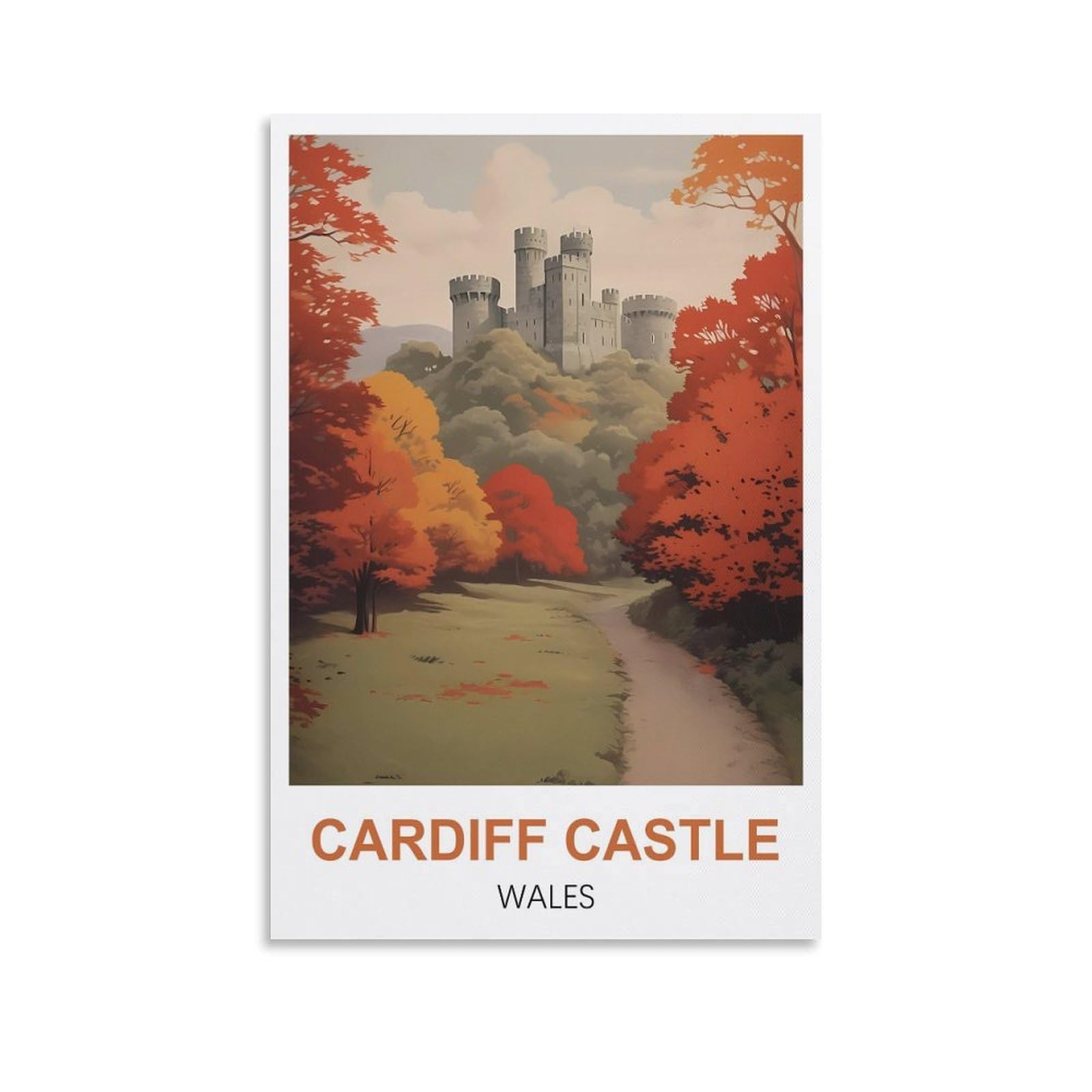 Whcheeh Unframe-Style Cardiff Castle Wales Vintage Travel Posters 08X12inch(20X30cm) Canvas Art Print Wall Art Decor Picture