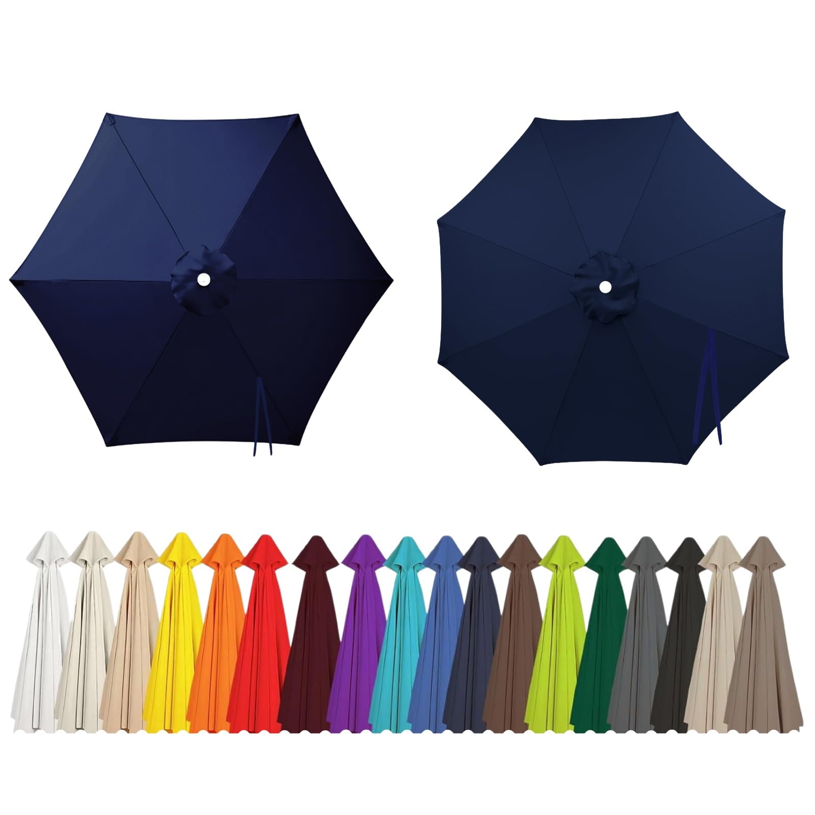 2m 2.5m 2.7m 3.0m 4.0m Replacement Parasol Canopy 6/8 Arms, UV30+ Waterproof Garden Umbrella Parasol Cover, Large Canopy Sun Beach Umbrellas for Garden Patio Pool(Dark Blue,6-RIBS-6.6FT/2.0m)