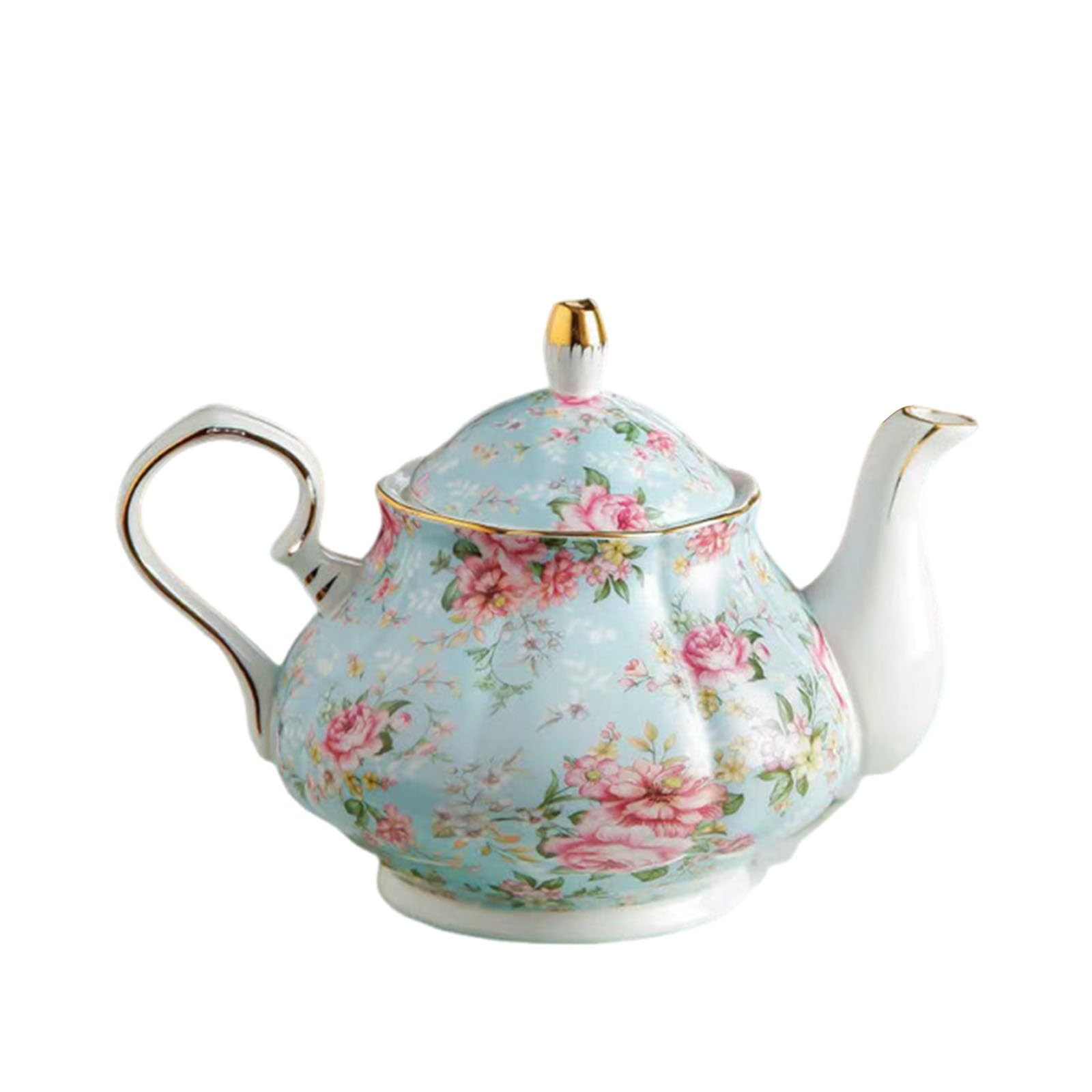 XYUERU Enamel teapot with handle, bone china tea kettle, antique flower coffee pot, tea kettle in vintage style for home, restaurant, afternoon tea, tea party, office decoration.(Blue,900ml)
