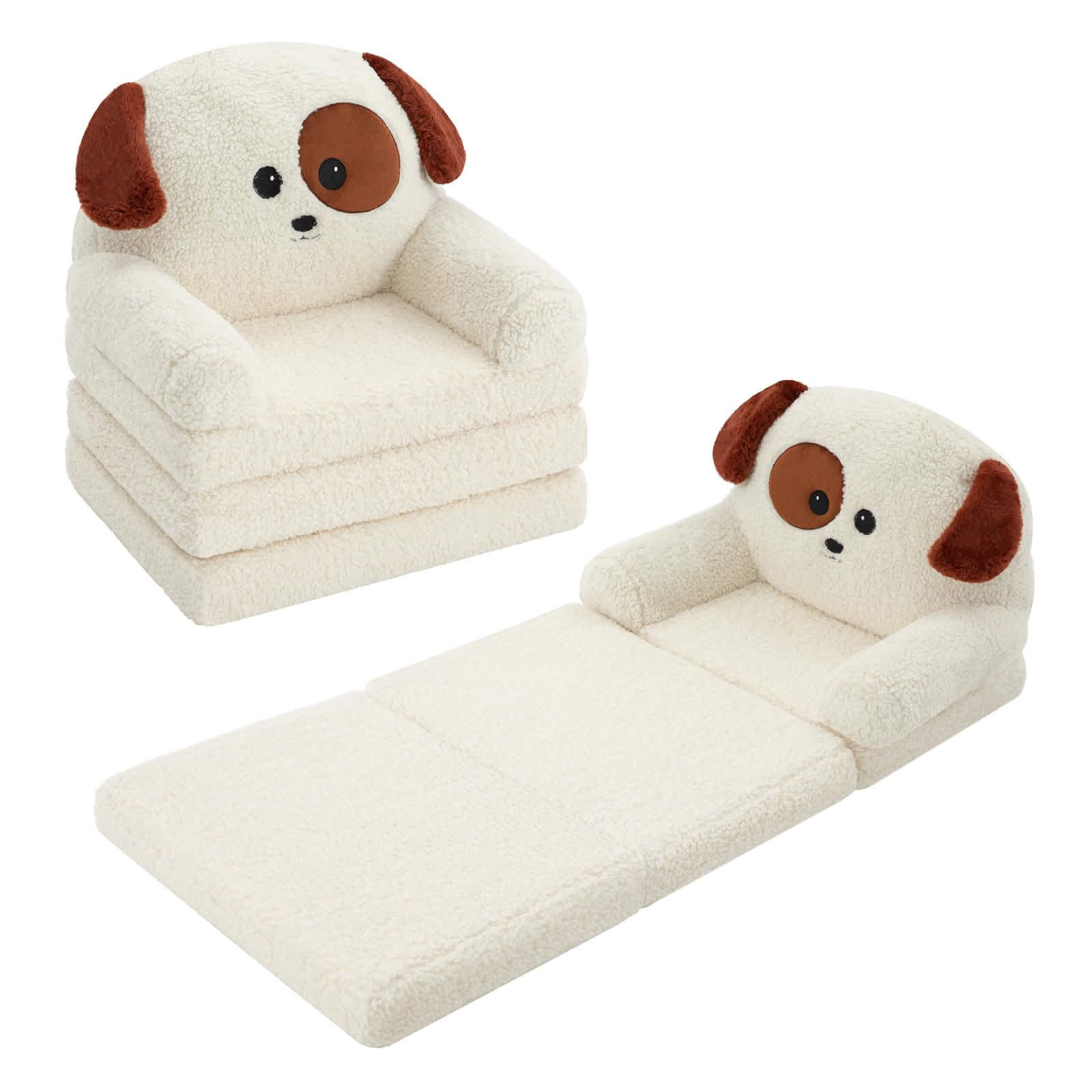 MOONBEEKI Comfy Toddler Chair, Kids Couch Fold Out to Lounger, Foldable Baby Sofa Plush for Girl and Boy Age 18 Months and Up (Charlie Dog)