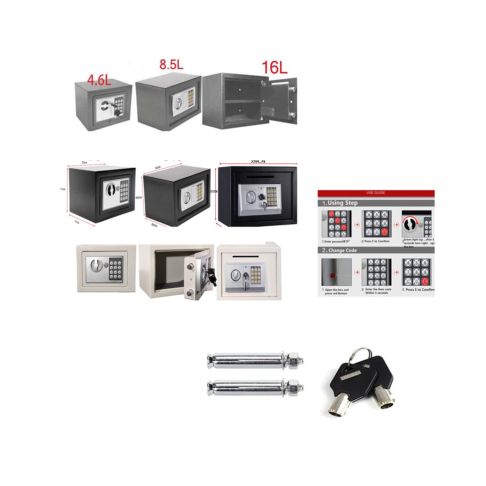 Cassaforte Digitale con Tastiera per Casa E Ufficio, Cassaforte in Acciaio Massiccio, Cassaforte Elettronica Digitale, Impermeabile E Ignifuga/Grigia/4,6 Litri, Cassafort,Grey-8.5L