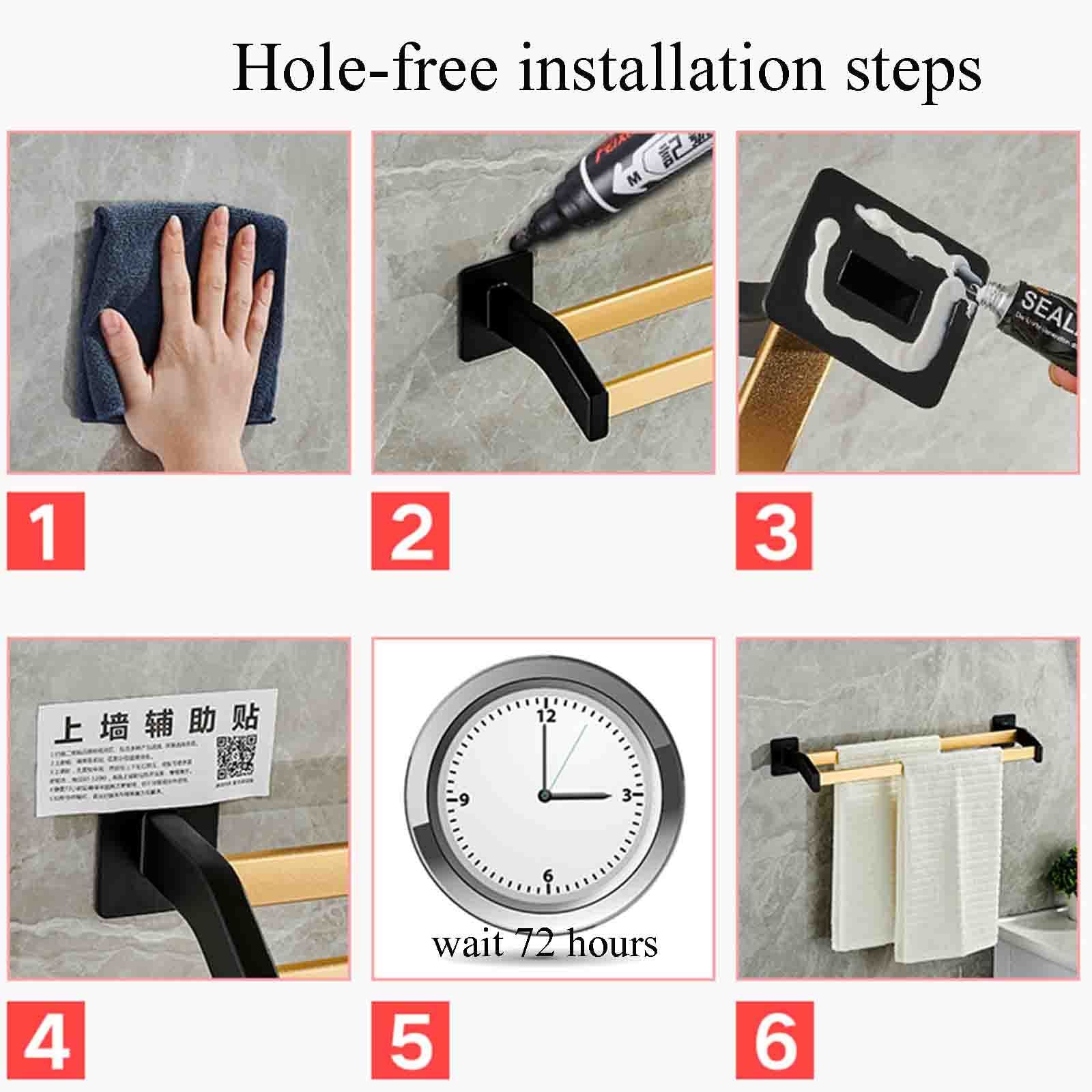 GuyAna Toallero Baño Montado En La Pared Toallero Baño Varilla Única Varilla Única Toallero Sin Perforación Adhesivo Aluminio para Inodoro,Negro B,50 CM (Blanco A 60CM)