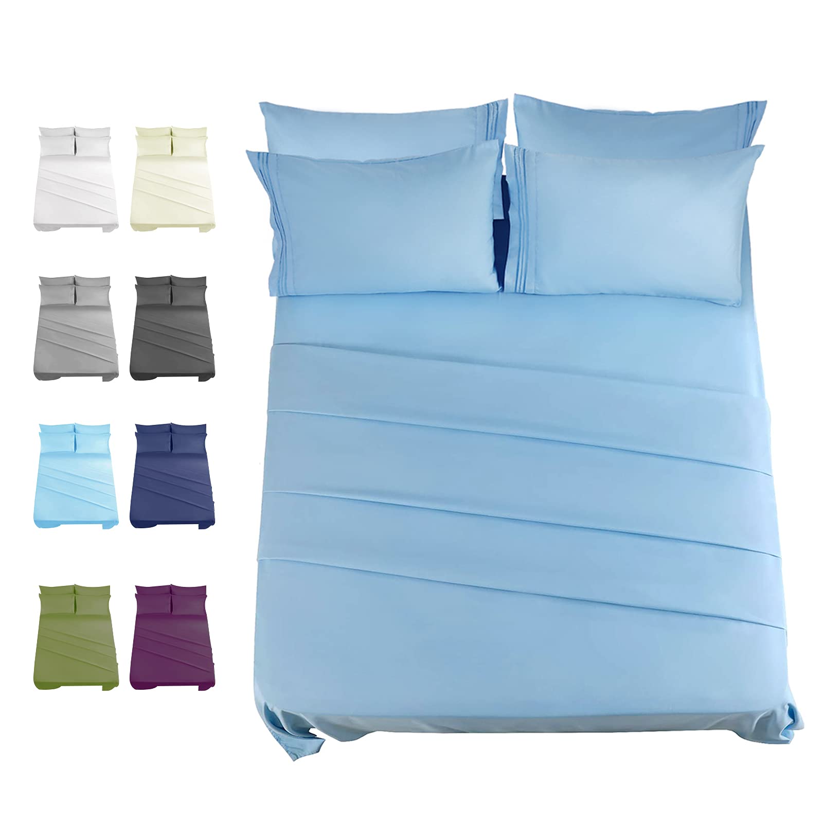 EASELAND Bed Sheet Set - King Size Sheets 6 Pieces Bedding Sheet & Pillowcases Sets, Brushed Microfiber Sheet with Deep Pocket Fits 8 to 16 Inch(King,Blue)
