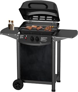 Topwish Gas barbecue, 2 burner gas barbecues, outdoor gas griddle, folding shelf on wheels, 6000W, 106.5 x 55.5 x 104 cm