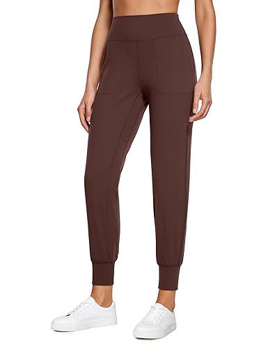 CRZ YOGA Butterluxe High Waisted Joggers for Women 27" - Buttery Soft Yoga Lounge Workout Leggings Pants with Pockets - Large - Taupe