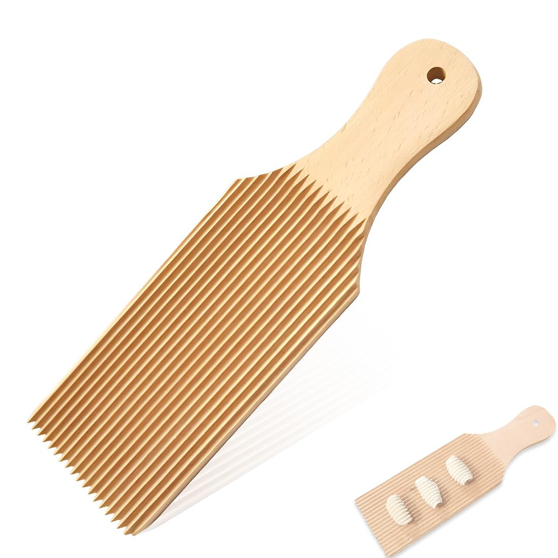 Tagliere Per Gnocchi In Legno Di Faggio Naturale – Mattarello E Paddle Per Pasta Fatta In Casa, Garganelli E Cavatelli, 24x7 Cm